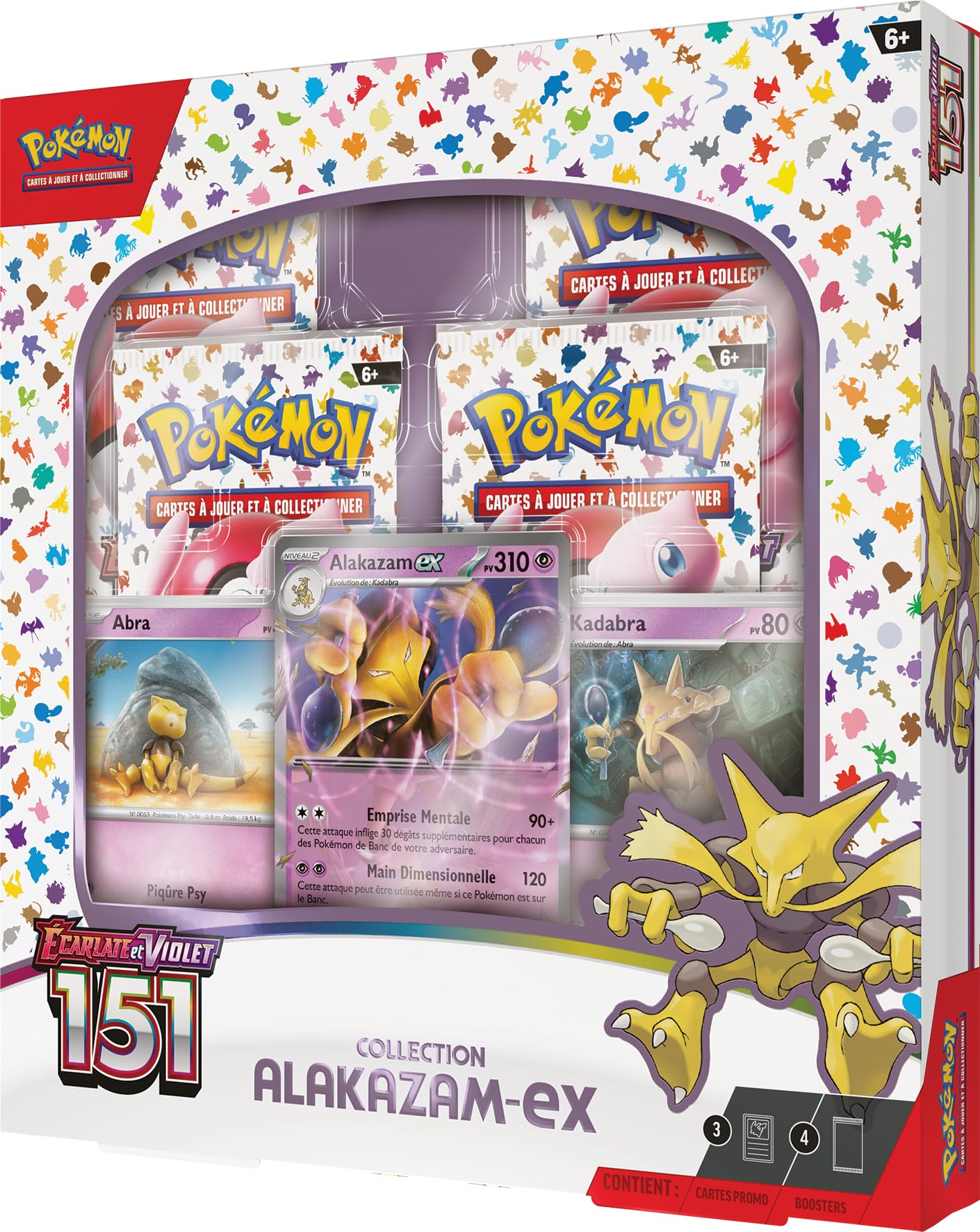 Pokémon - Ecarlate et Violet 151 (EV3.5) - Coffret Alakazam-ex : 4 boosters Ecarlate et Violet 151 - Jeux de société - Jeux de Cartes à Jouer et à Collectionner - A partir de 6 Ans - Version FR