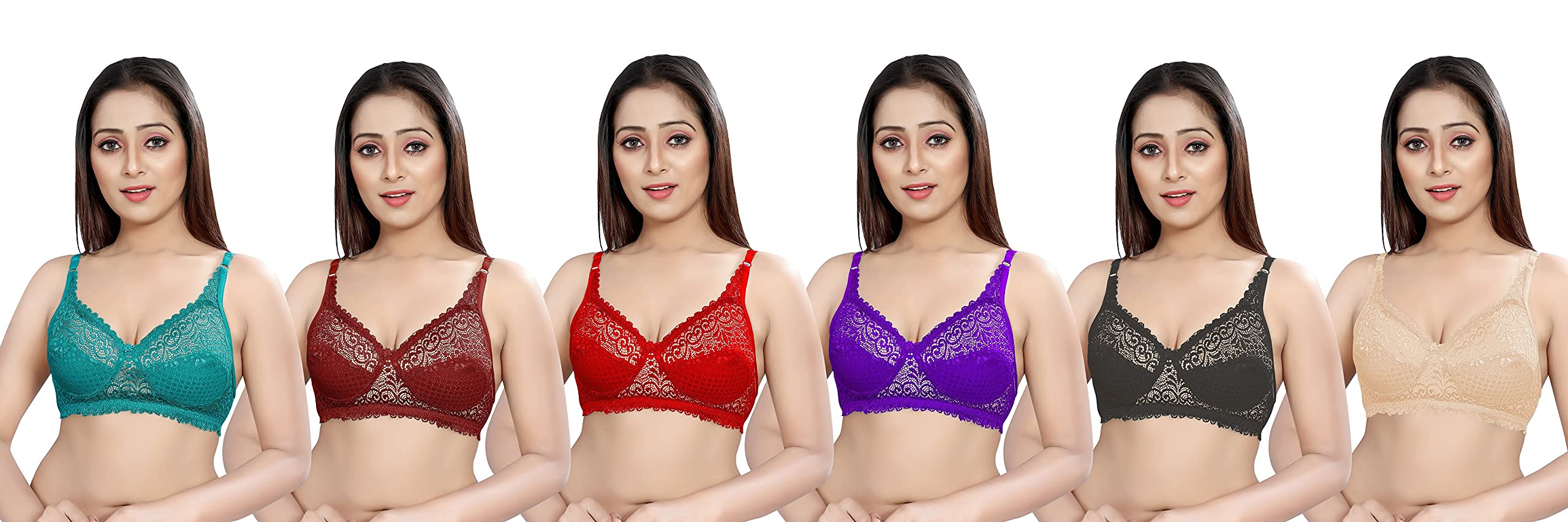 Women Bralette Non Padded net Bra Pack of 6 (Multicolor)