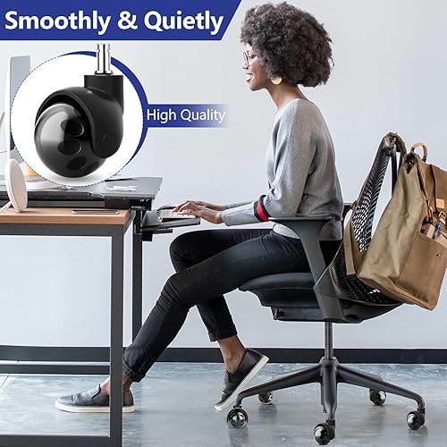 Miniatura 8 de AGPTEK Ruedas giratorias para silla de oficina, ruedas de 2 pulgadas, ruedas giratorias de repuesto resistentes para alfombras de piso de madera