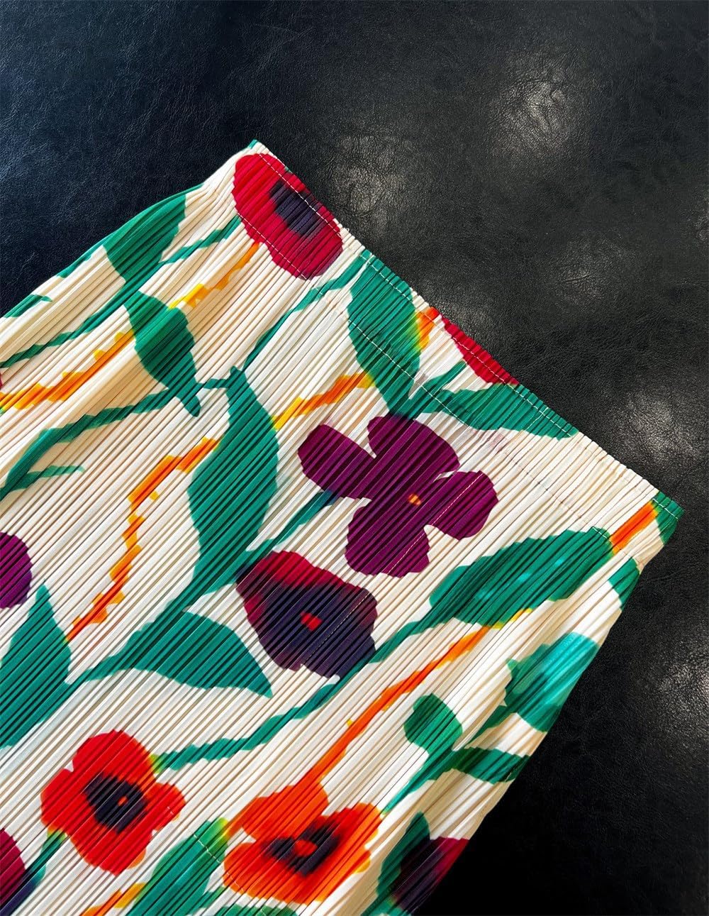 materasu Women Pleated Midi Skirt: High Waist Casual A-Line Floral Print Skirt for Work,Travel,Daily Wear - Image 8