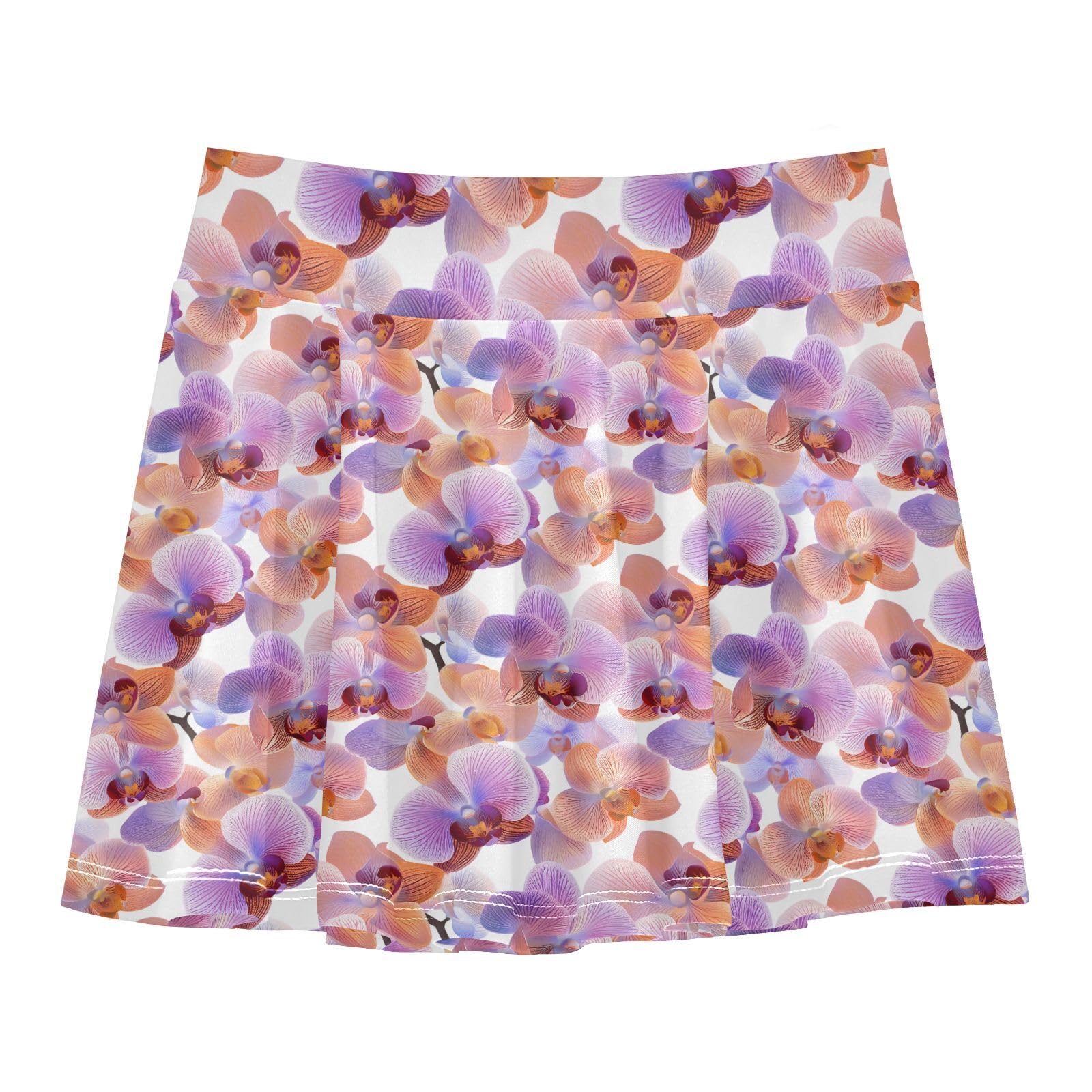 Floral Vintage Flowy Girls Athletic Skirts with Built-in Shorts Girl Pleated Skirt with Pockets Little Girl Skorts