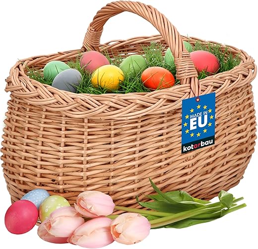 KOTARBAU® Henkelkorb Weidengeflecht für Einkauf in Naturfarbe Geräumig und Komfortabel