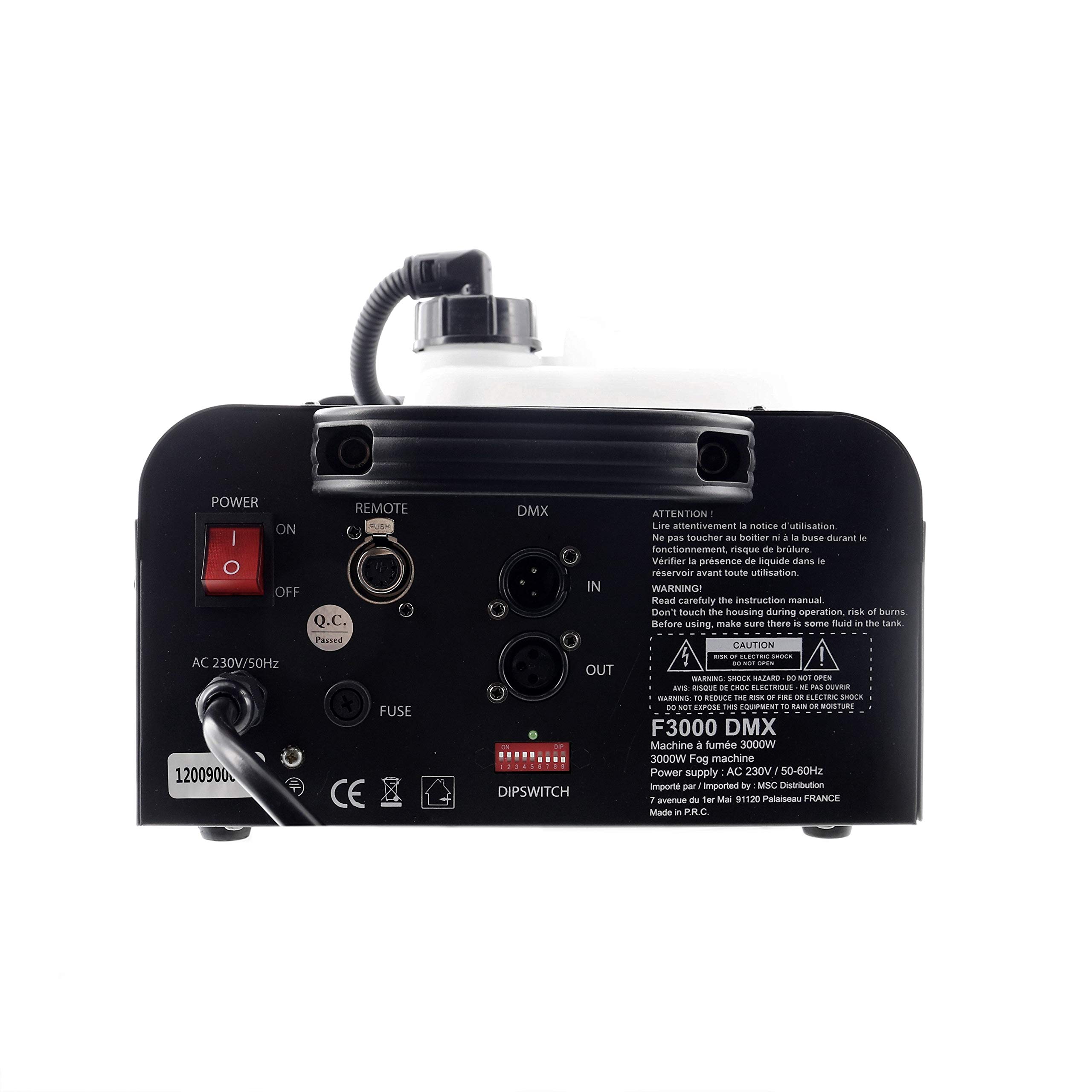 BOOMTONE Machine à fumée F3000 DMX, idéale pour mariage, soirées à thèmes, discothèque, fournie avec deux télécommandes 1 filaire et 1 sans fil, facile à transporter