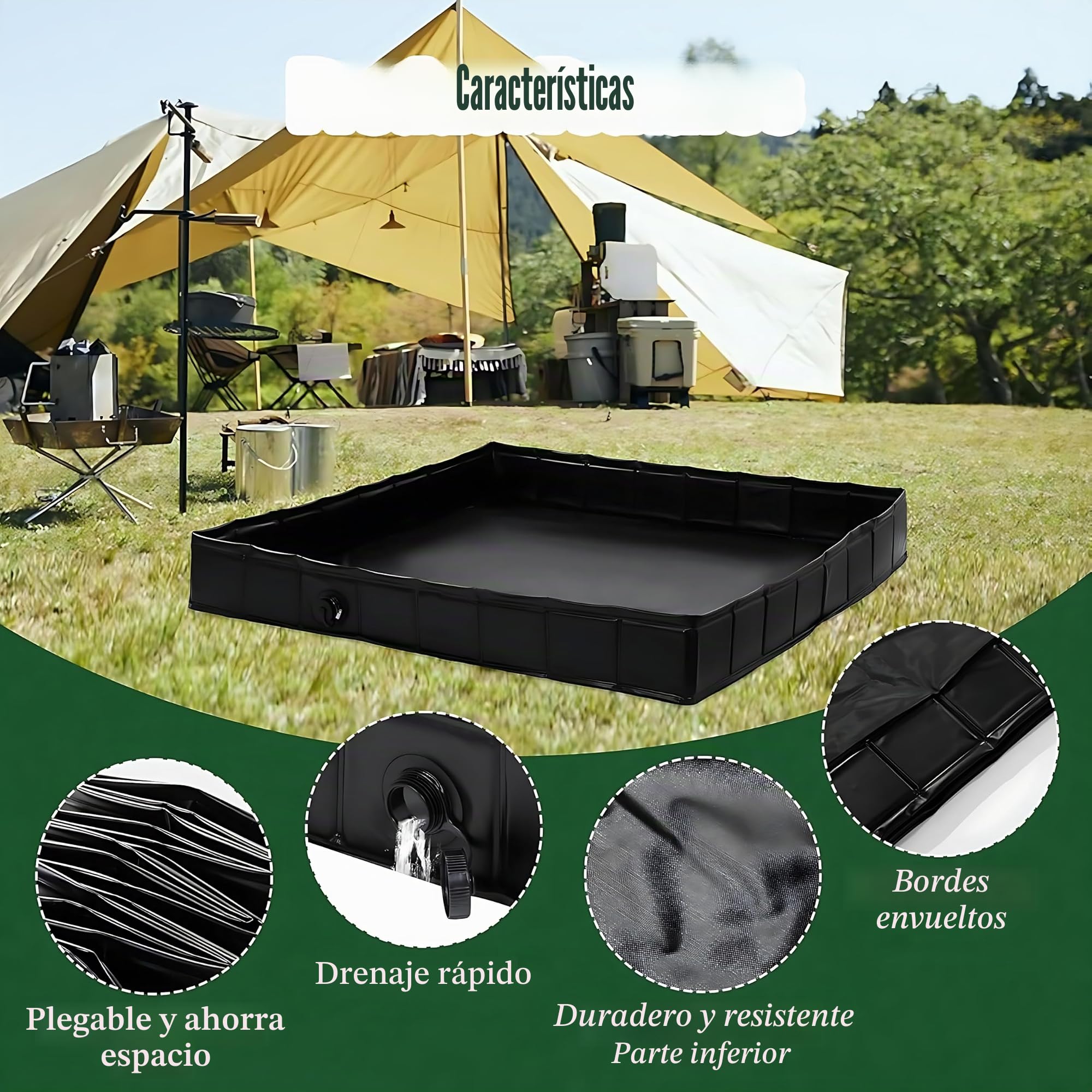 Base plegable para tienda de ducha, 104 x 104 x 13 cm, plato de ducha portátil con desagüe, uso con ducha portátil, base de toldo para interiores y exteriores, mantiene los pies limpios y baña a las