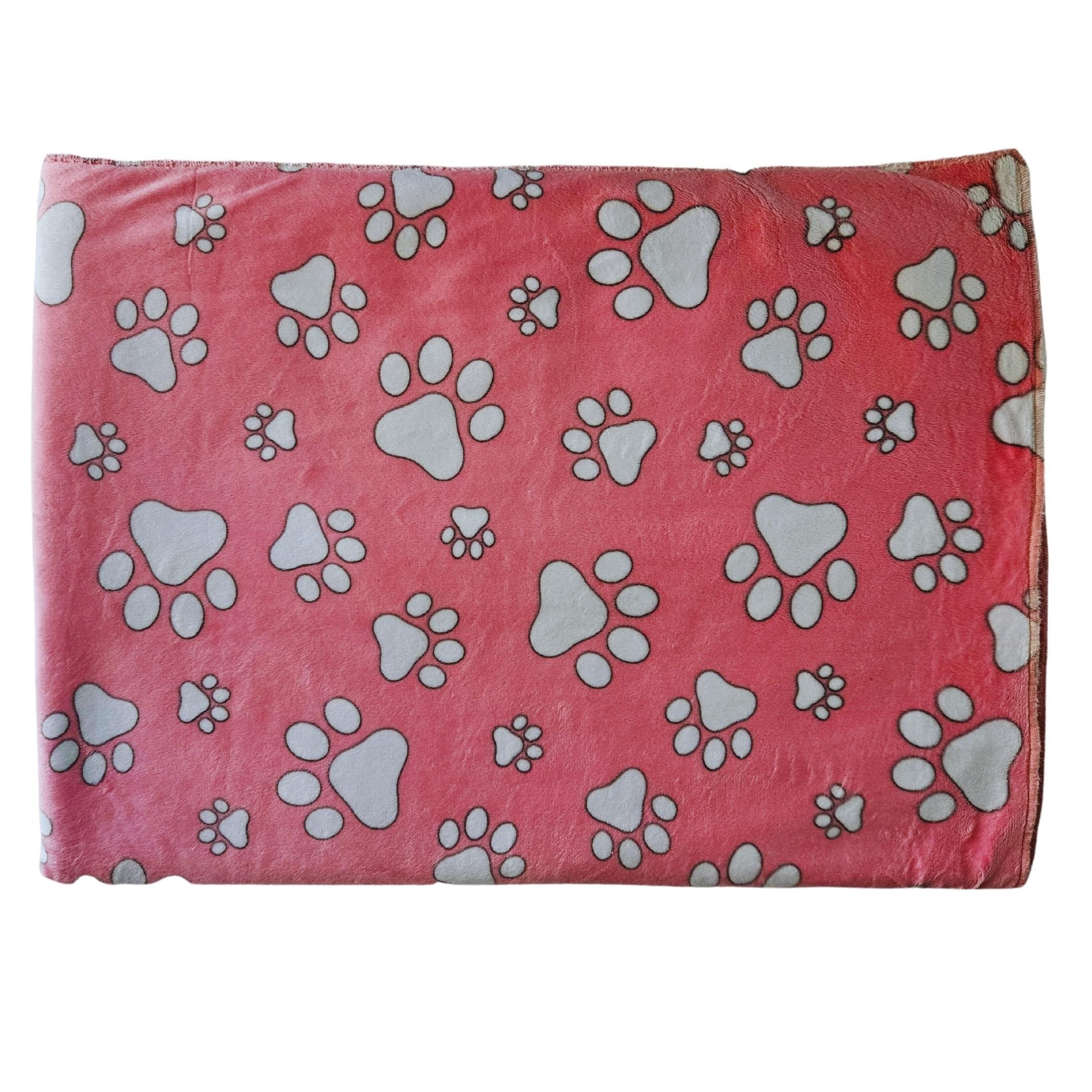 All For Fur Dog & Cat Winter Blanket/Throw | Sherpa Fur Blankets | Soft, Warm & Cozy | Luxury Pet Accessories | for Small, Medium & Large Dogs (Pink Paws, S to M)