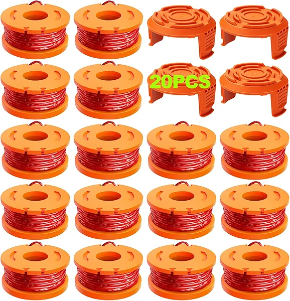 20 Pack Trimmer Spool Line for Worx,(WA0010)Replacement Trimmer Spool Line for Worx,Trimmer Line Refills 0.065 inch for Worx,Suitable for Worx String Trimmers(16 Pack Grass Trimmer Line,4 Trimmer Cap)