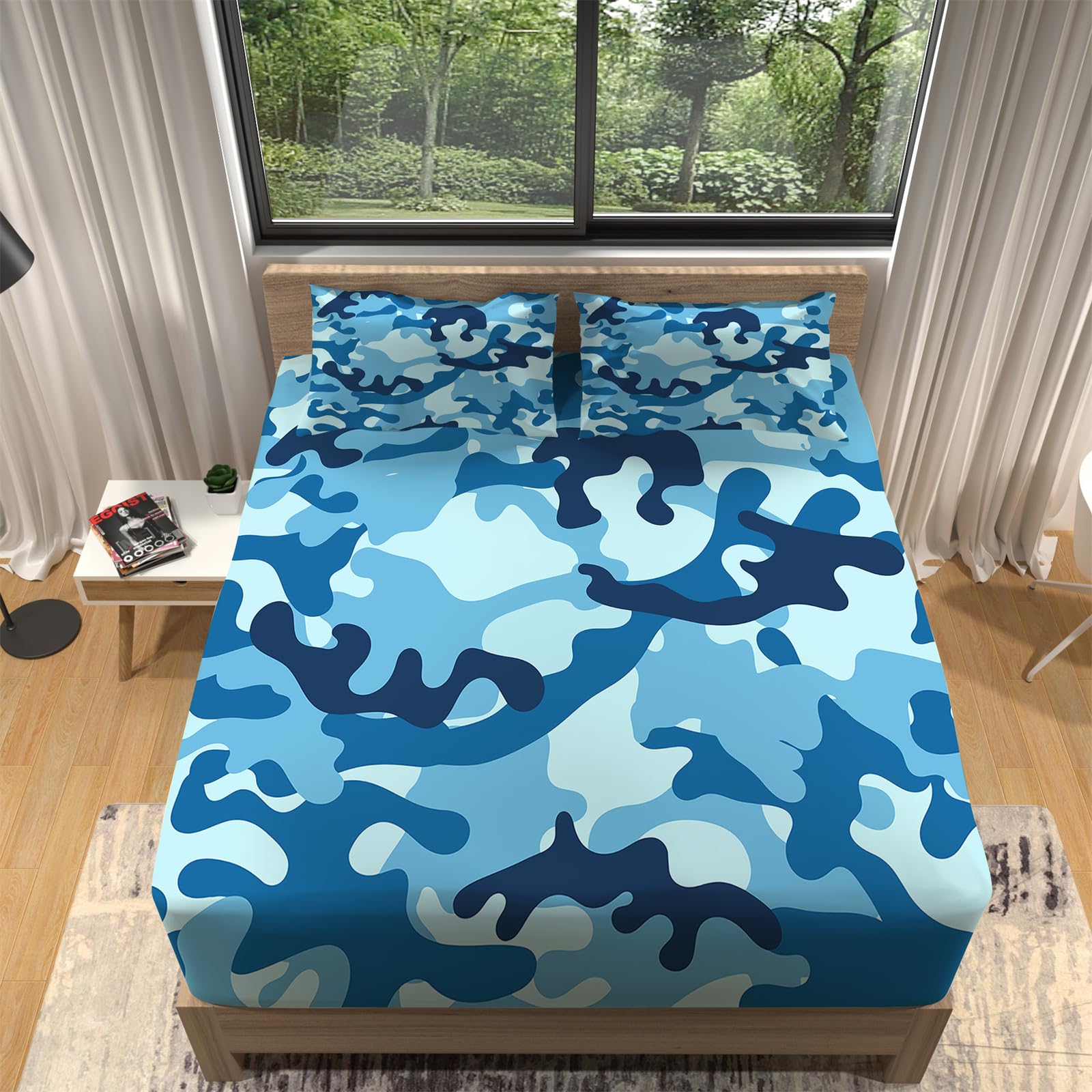 DXHome Hoeslaken, 140 x 200 cm, naadloos patroon, camouflage, marineblauw, hoeslaken, ademend, zachte microvezel, voor boxspringbedden, diepe tas, 30 cm, voor kinderen en volwassenen DXHome Hoeslaken, 140 x 200 cm, naadloos patroon, camouflage, marineblauw, hoeslaken, ademend, zachte microvezel, voor boxspringbedden, diepe tas, 30 cm, voor kinderen en volwassenen