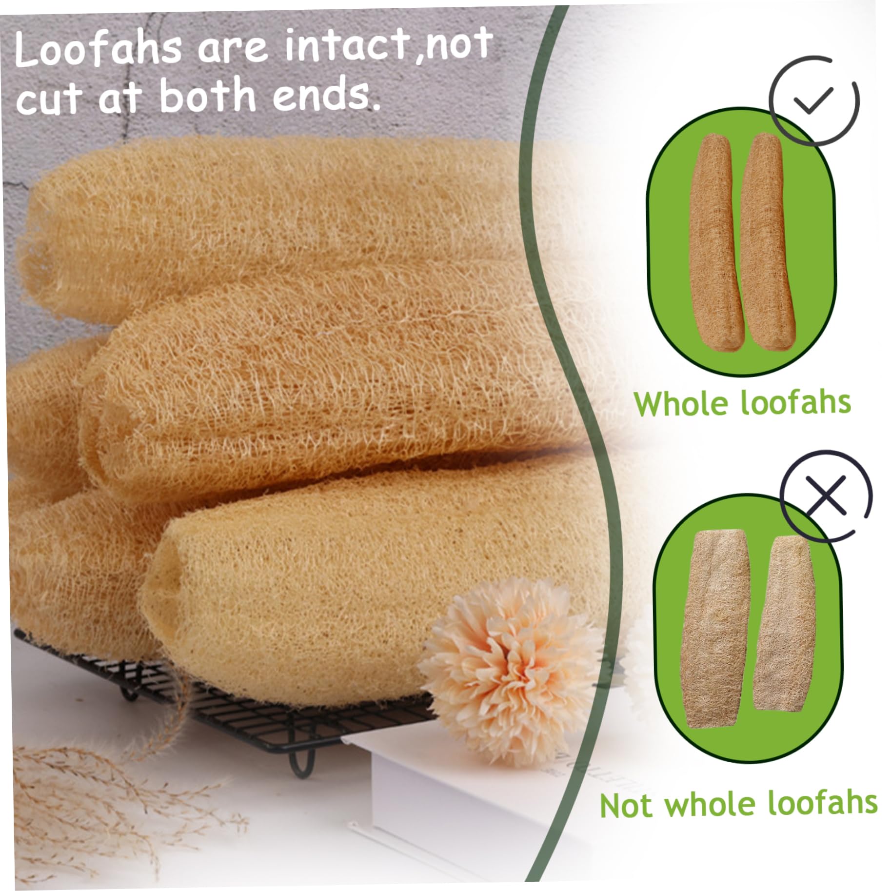 Esponja de ducha de 5 piezas de 12 a 16 pulgadas, esponja de lufa natural biodegradable, exfoliante corporal, baño de espuma suave y fácil para hombres y mujeres...