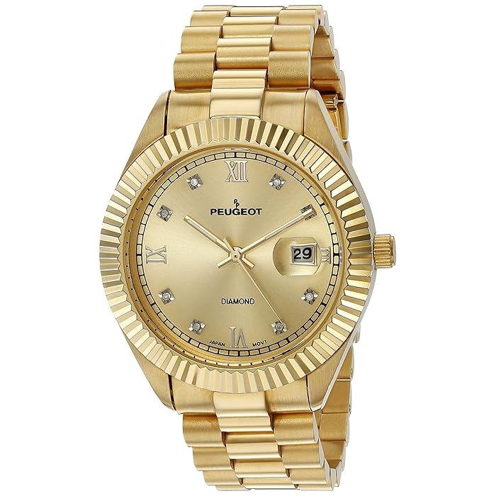 Buy Peugeot 14K Gold Plated"Diamond" Luxury Dress Watch with Fluted
