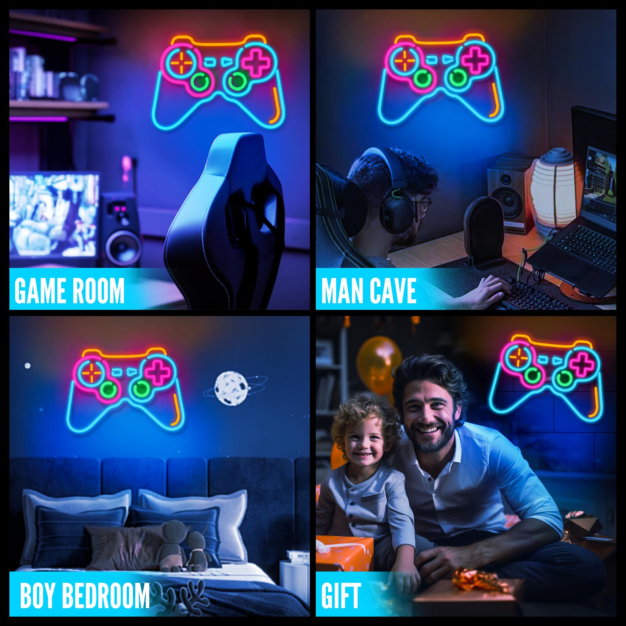 Eufrozy Insegna Luminosa LED Dimmerabile, Insegna al Neon gaming Luci Gaming Neon, Alimentata Tramite USB, Gaming Accessori Neon da Parete per Stanza Gaming, Regalo per Ragazzi Giocatori