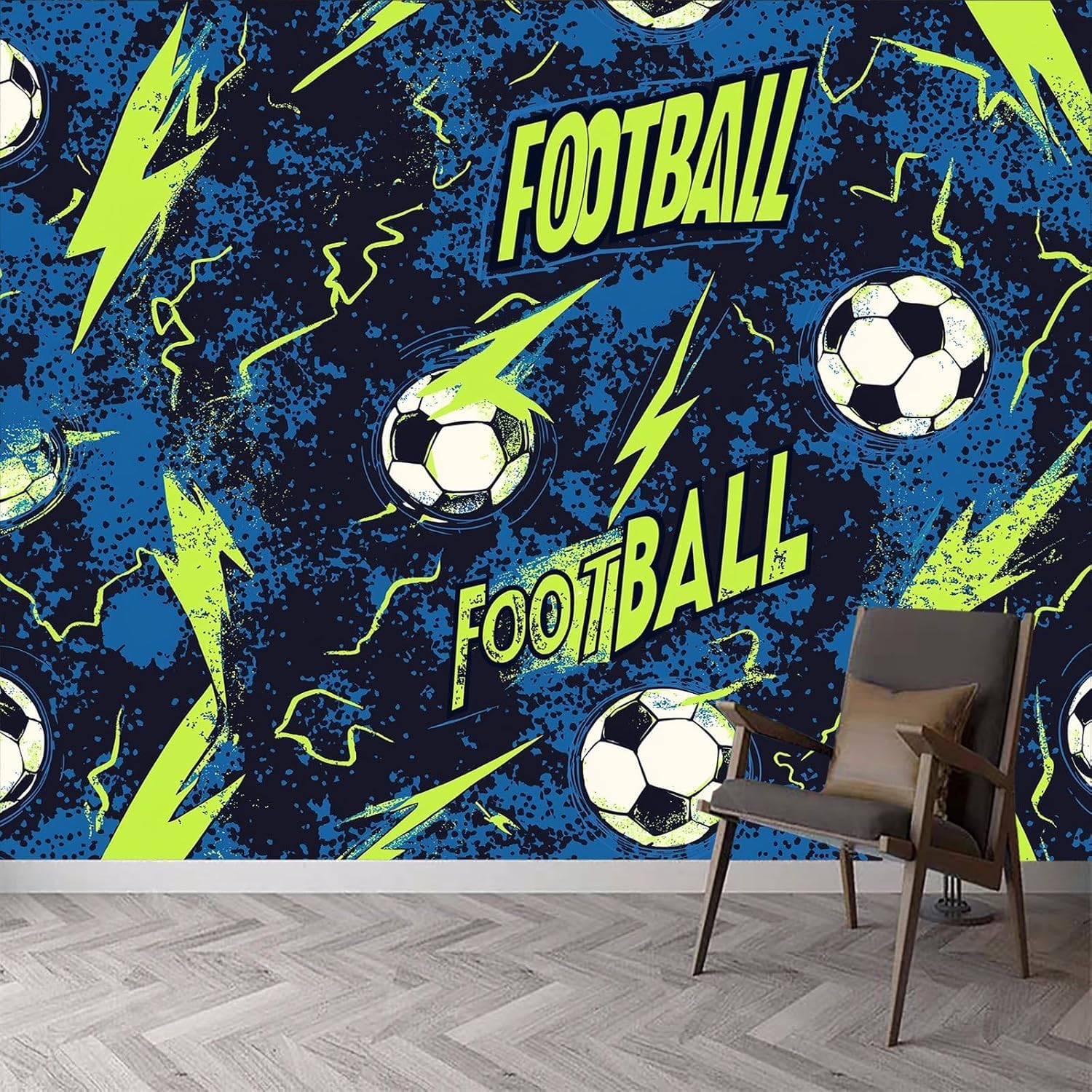 Art décoration murale salon motif football 450x315cm | Grand papier peint panoramique 3D