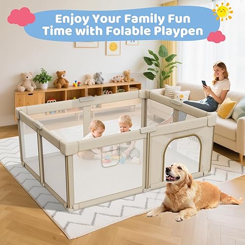 Miniatura 7 de Corralito plegable para bebés corralito grande de 71 x 59 pulgadas para bebés y niños pequeños, corralito portátil para bebés con malla transpirable