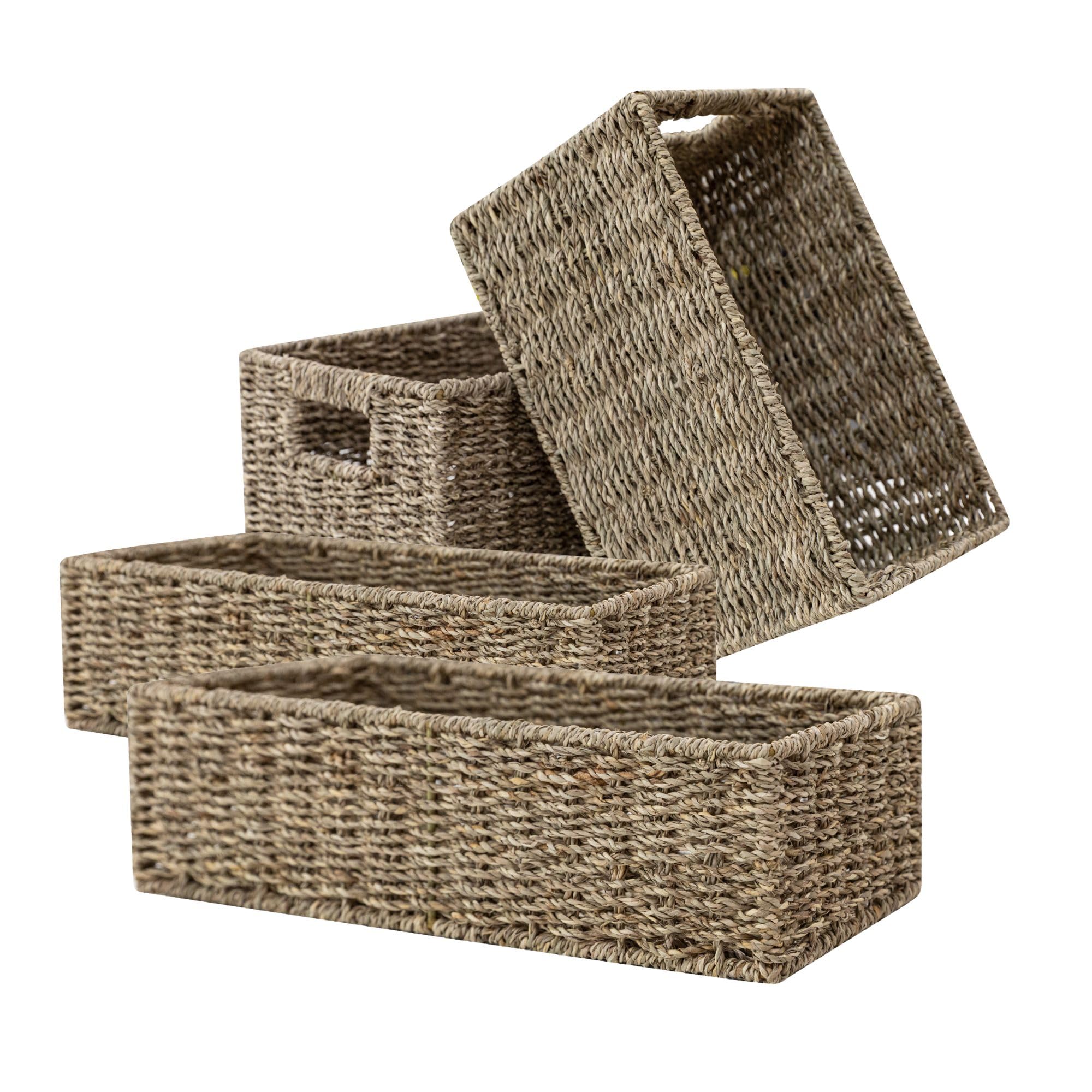 HOMESTEAD Seagrass Wicker Baskets - Natural & Rectangular with Handles (Set of 4)
