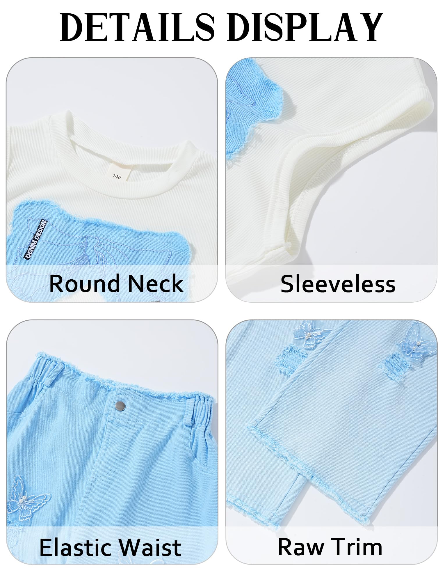 SEAUR Ensembles Fille Débardeur et Jean 2 Pièces Été Crop Tank Top et Pantalon Ensembles de Vêtements Enfant 110-160 CM (3-12 Ans)