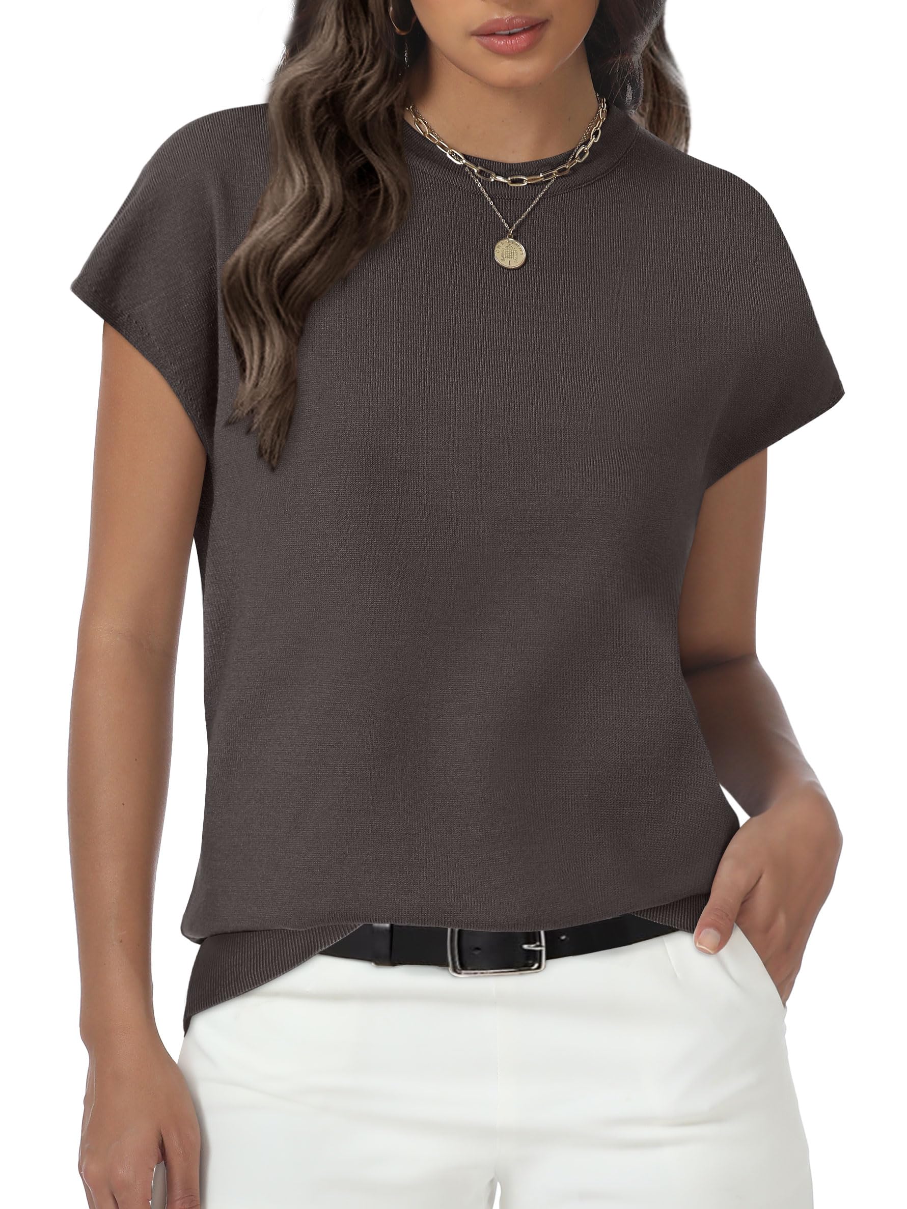 Womens Tops Summer Sweater Short Sleeve Shirts Dressy Casual Basic Casual Cap Sleeve Tops Beach Vacation Clothes