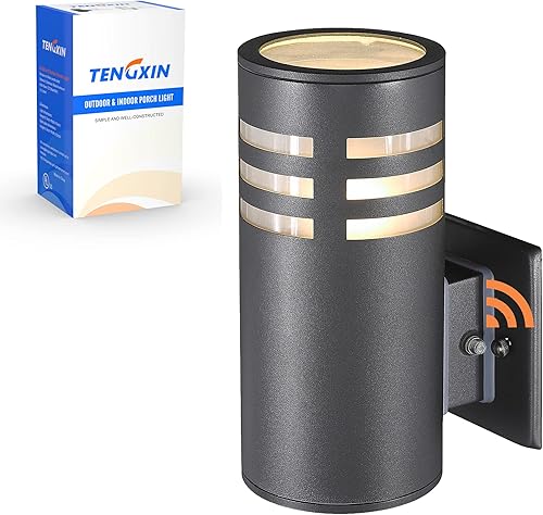 TENGXIN Luz de pared exterior con sensor del atardecer al amanecer, luz de pared cilíndrica para porche con acero inoxidable 304, luz negra