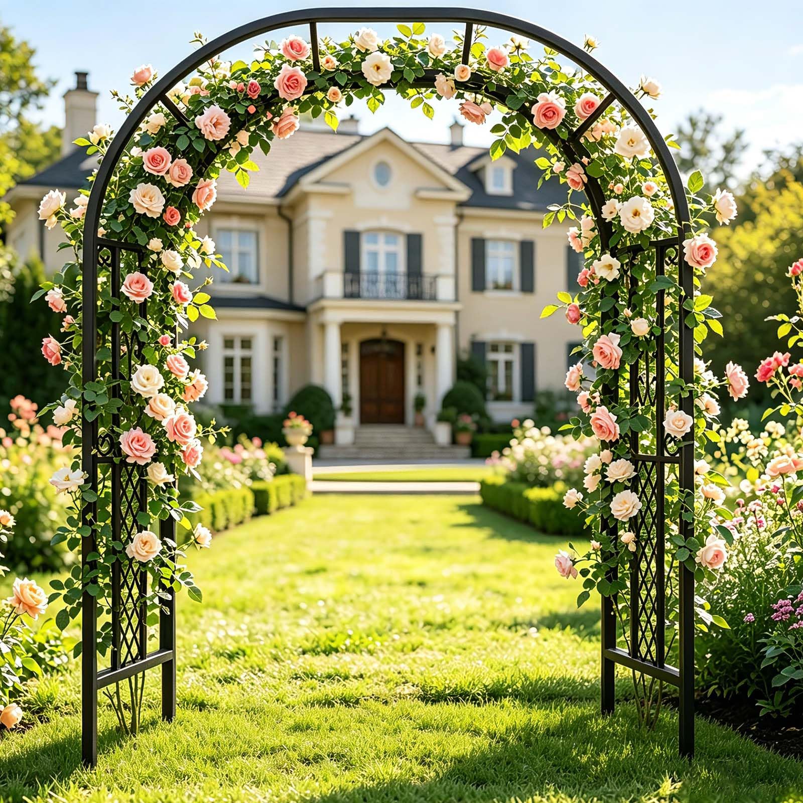 Arco per rose in metallo resistente, resistente alle intemperie, arco da giardino per piante rampicanti, perfetto per matrimoni, cortili e cerimonie all'aperto