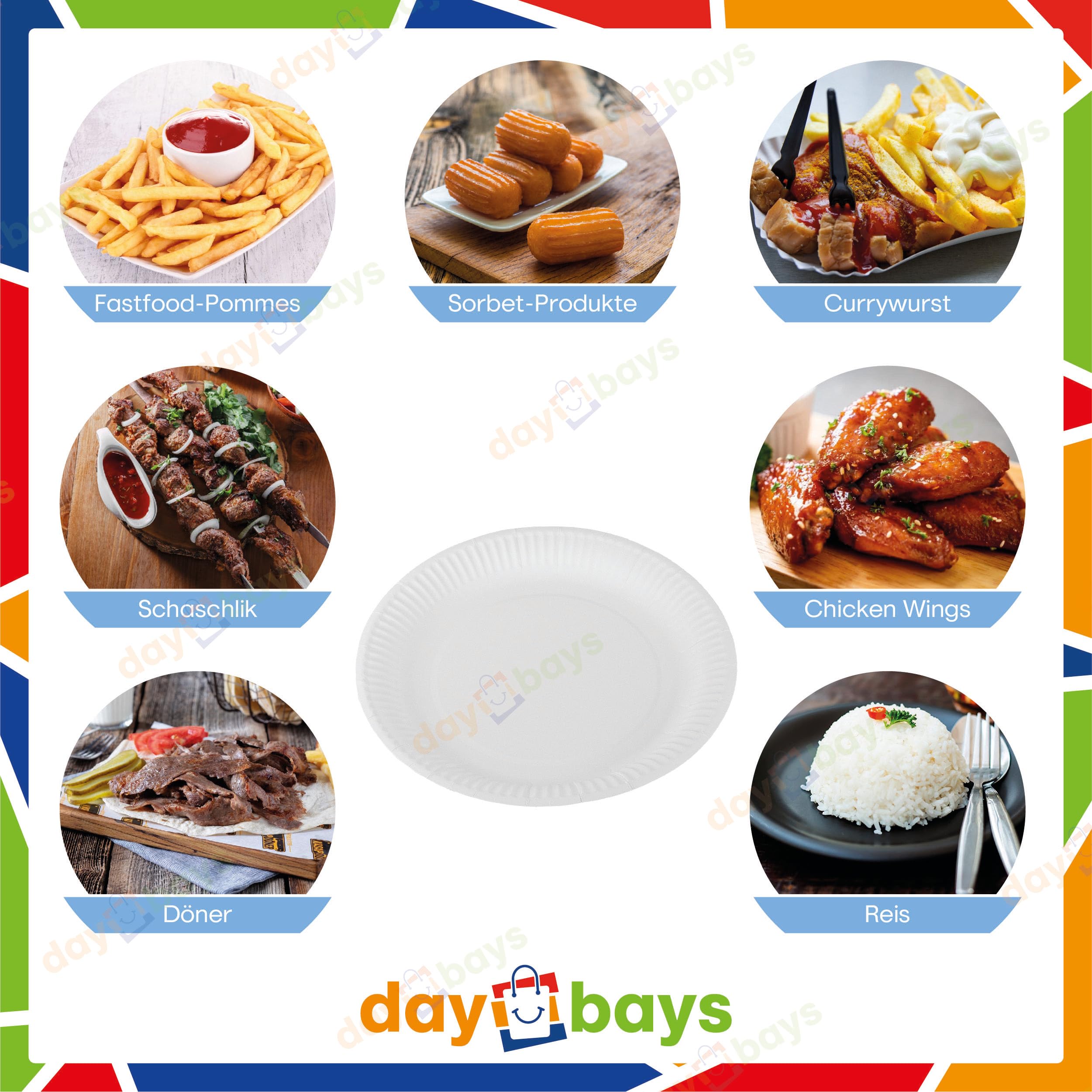 Pappteller Rund 30 cm 200 Stk. Einwegteller Pommes Schalen Currywurst Schale Pappschalen Papierteller Partyteller Einweg Party Teller Kuchenteller aus Pappe (200, Rund 30 cm)