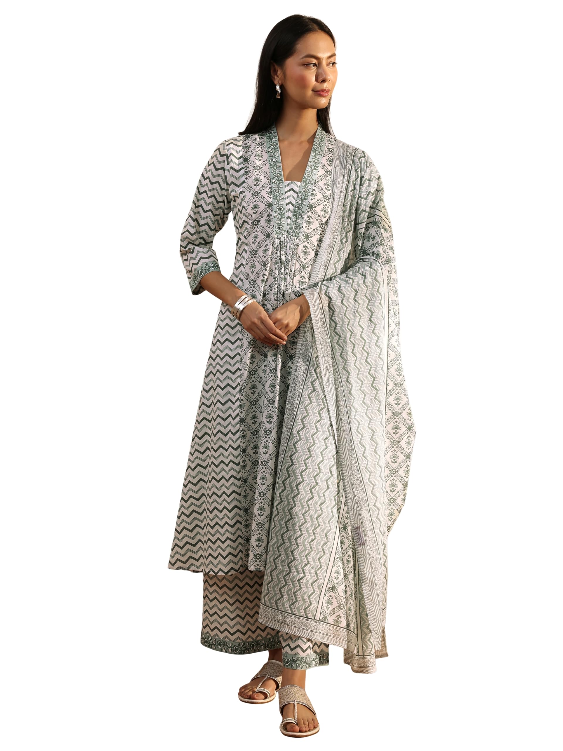 libas Printed Cotton A Line Kurta With Palazzo and Dupatta | daily wear suit-picture-13