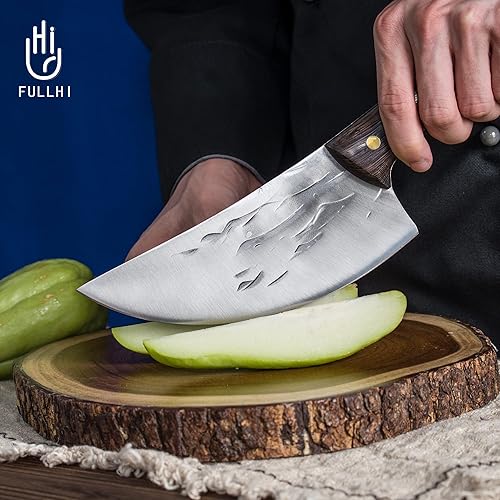 Miniatura 3 de FULLHI Juego de cuchillos de carnicero portátiles de 14 piezas, mango de madera de espiga completa y juego de cuchillos de carnicero de 3 piezas con