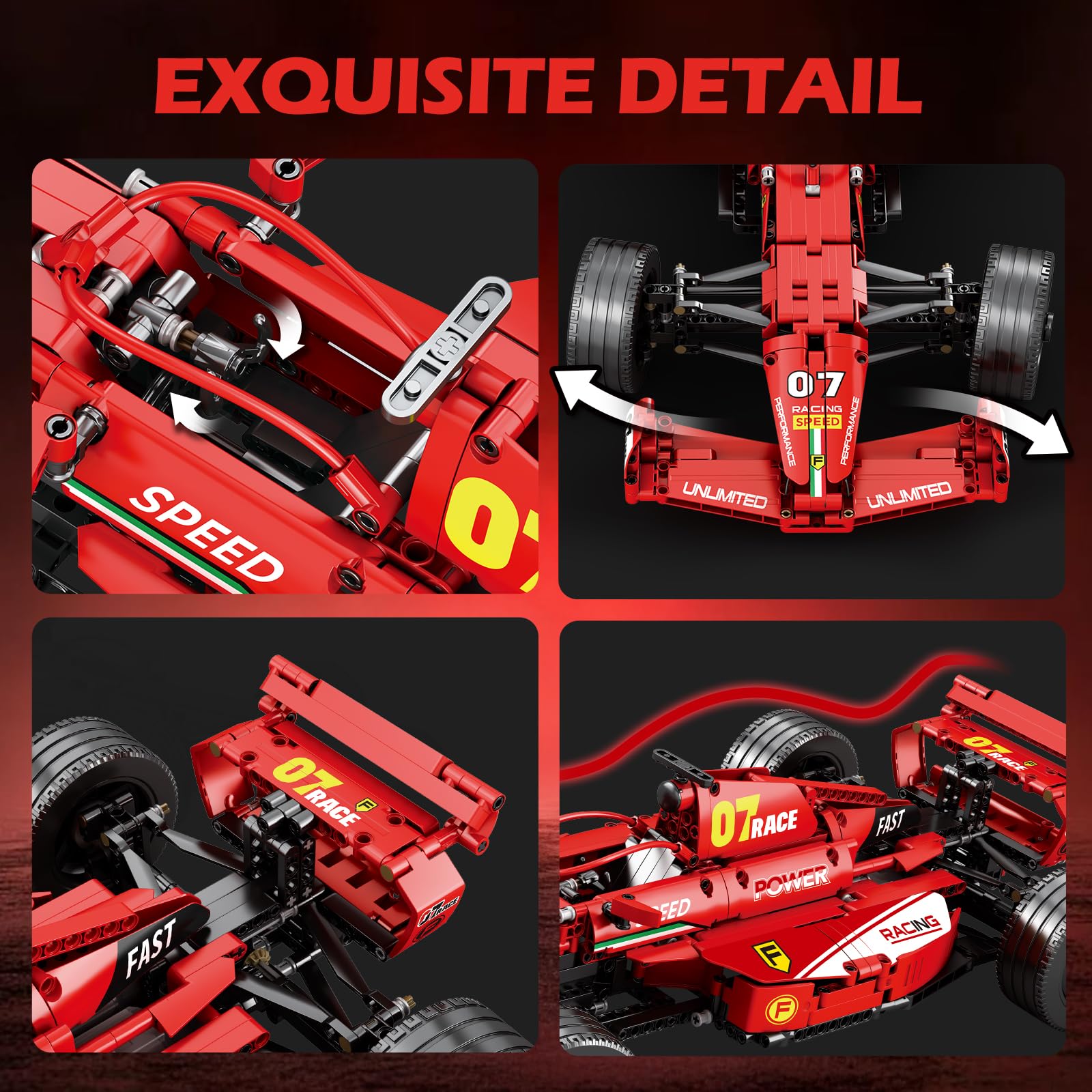 Reobrix F1 Formel-Rennwagen-Modell, Klemmbausteine-Rennauto für Erwachsene | 1:8 Modellauto, Bewegliche Lenkfunktion, Drehbare Räder, Realistischer Rennlook, Statische Display Modell, 928 Teile Bausatz