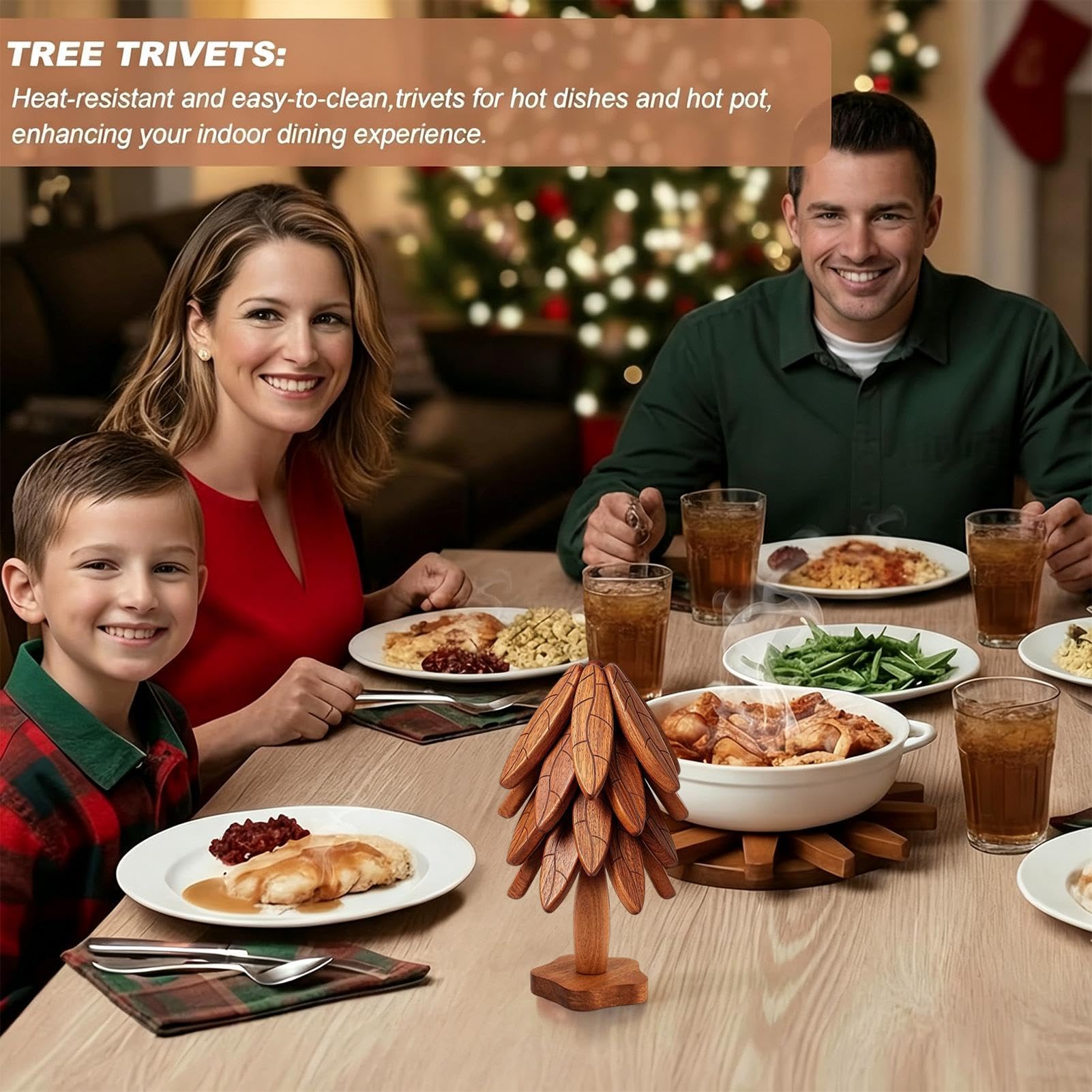 Arbre Dessous Plat Bois 4 sous-Verres Noël Antidérapants Protège-Table