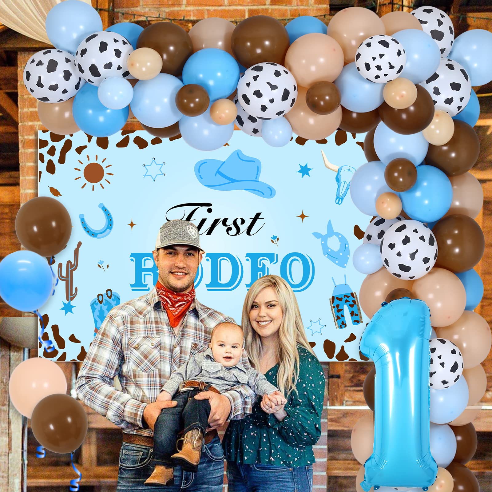 My First Rodeo Decorations Boy-239Pcs Cowboy Blue And Brown Balloon - View #2