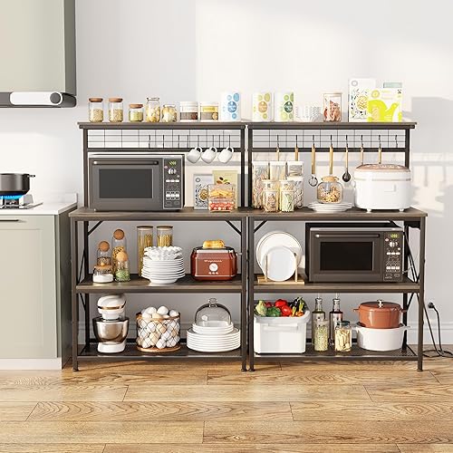 Vista 54 de Furologee Estante para hornear de cocina con toma de corriente, soporte para horno de microondas con almacenamiento de 4 niveles, mesa de café con 6