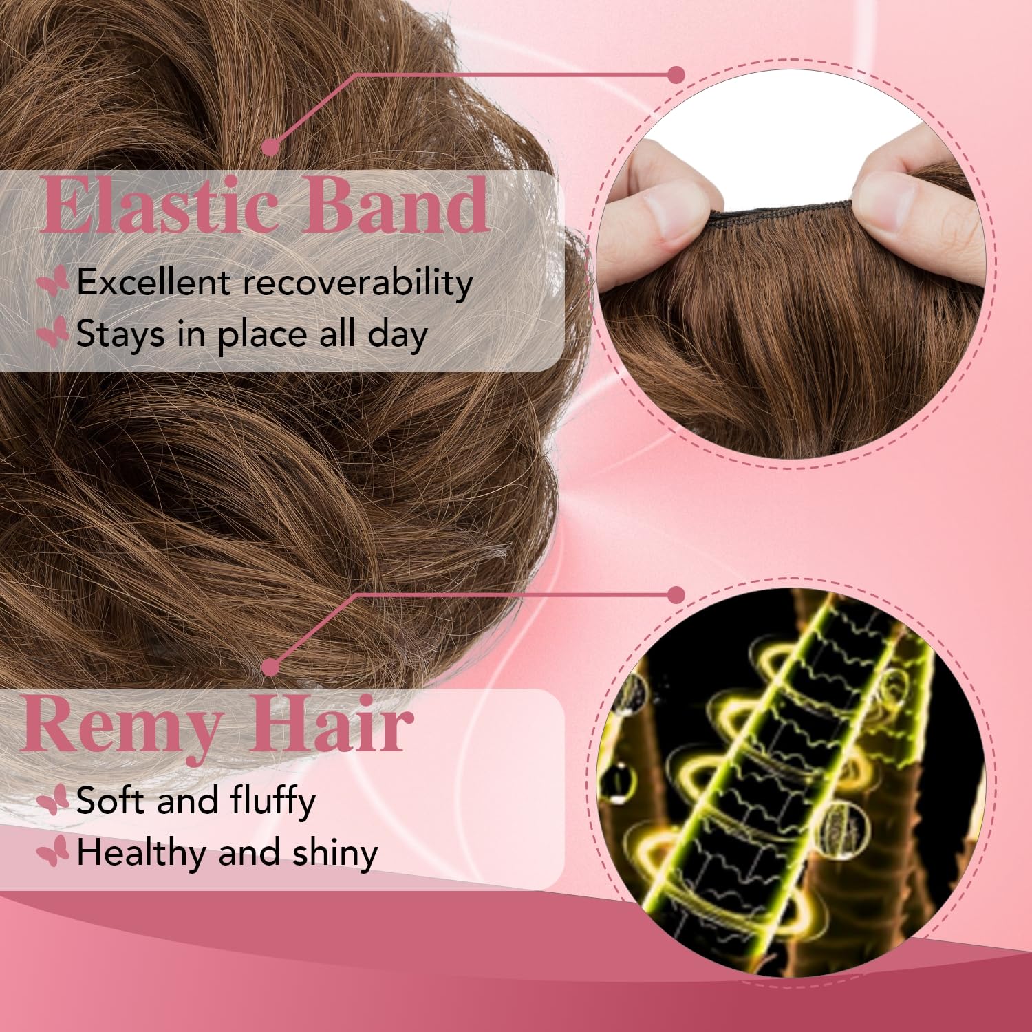 tesshair Messy Bun Hair Piece 100% Thick Tousled Human Scrunchies Natural Curly Wavy Bun Hair Piece with Elastic Band Medium Brown Hairpieces for Women Girls(Medium Brown - Image 3