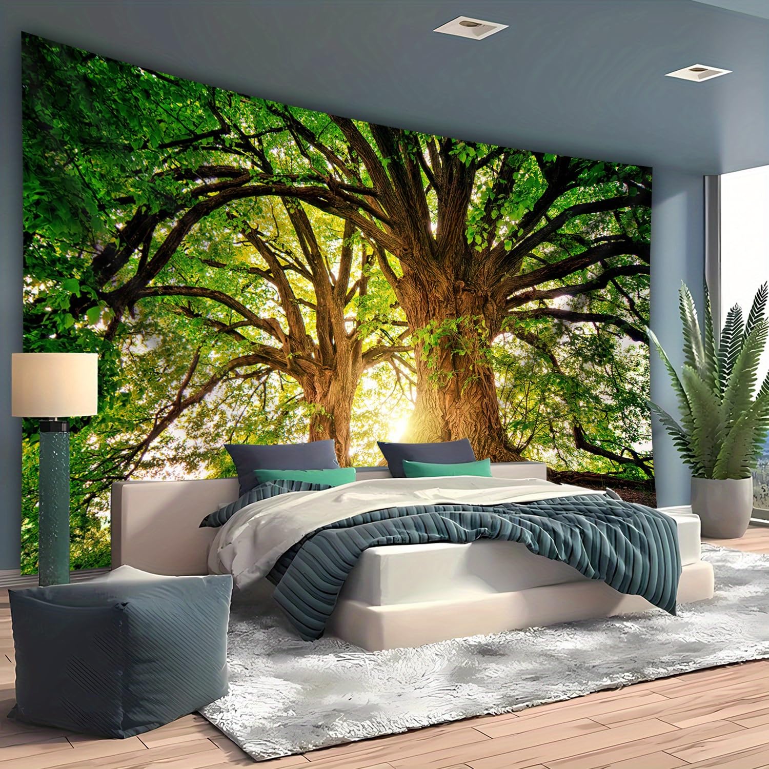 Arazzo fotografico con paesaggio al tramonto con albero antico, tessuto di sfondo, arazzo da parete in poliestere, per camera da letto, soggiorno, decorazione per feste, con pacchetto di installazione