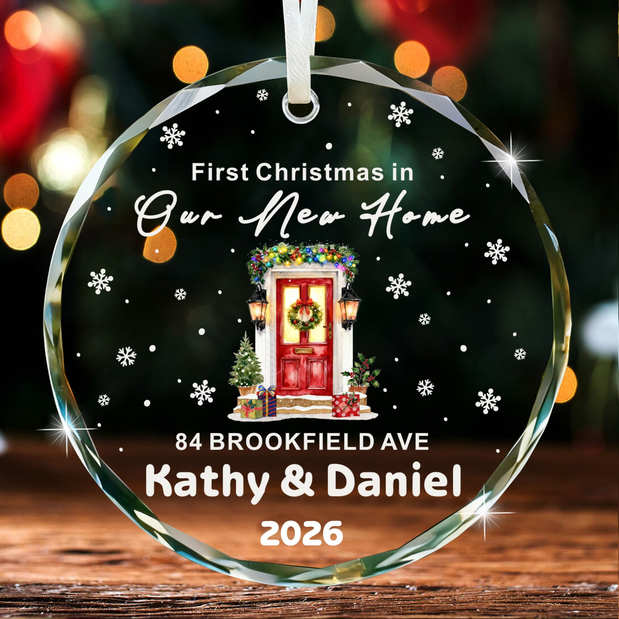 EDSG Personalised First Christmas in New Home 2026, New Home Christmas Decoration Bauble, 1st Christmas House Ornament Tree Decoration Gifts for Housewarming Family (Round, Design 2)
