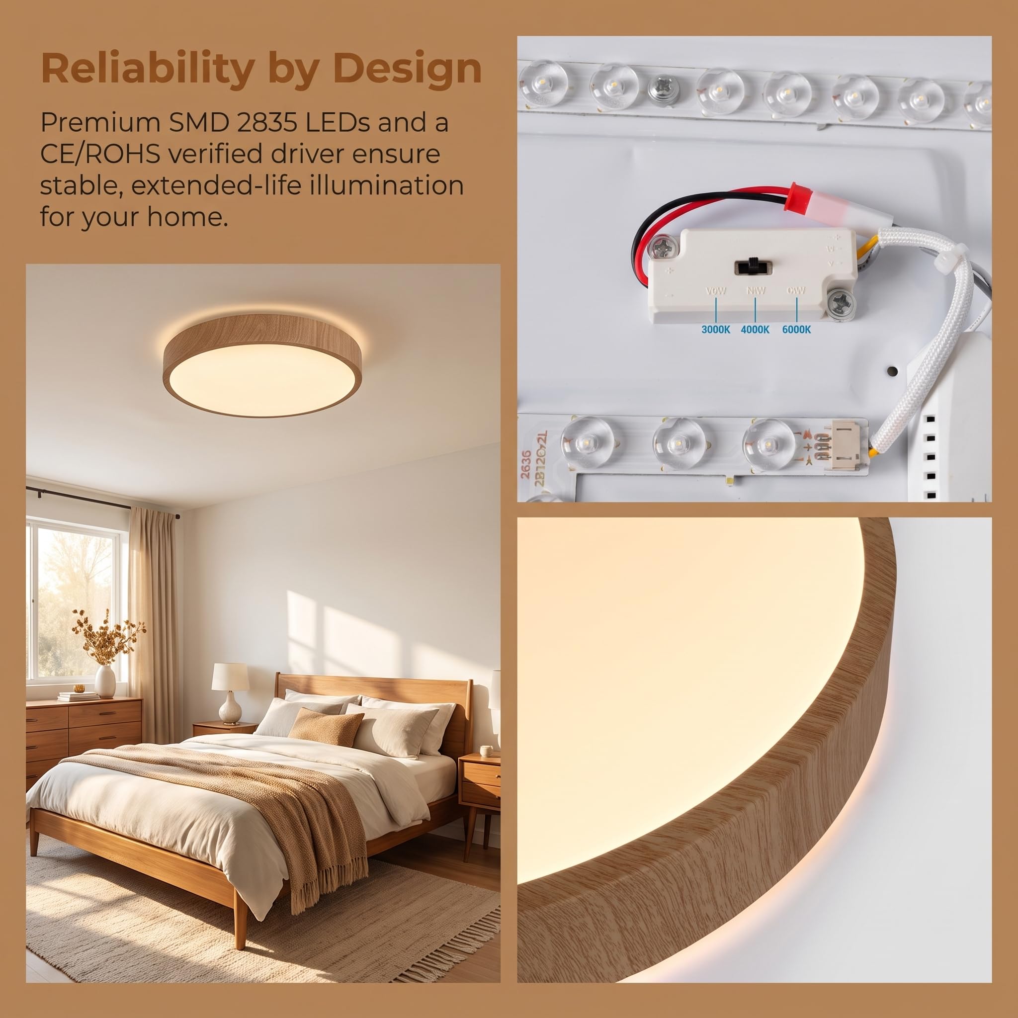 BARCELONA LED Plafon LED CCT 24W Ø40cm Efekt Drewna