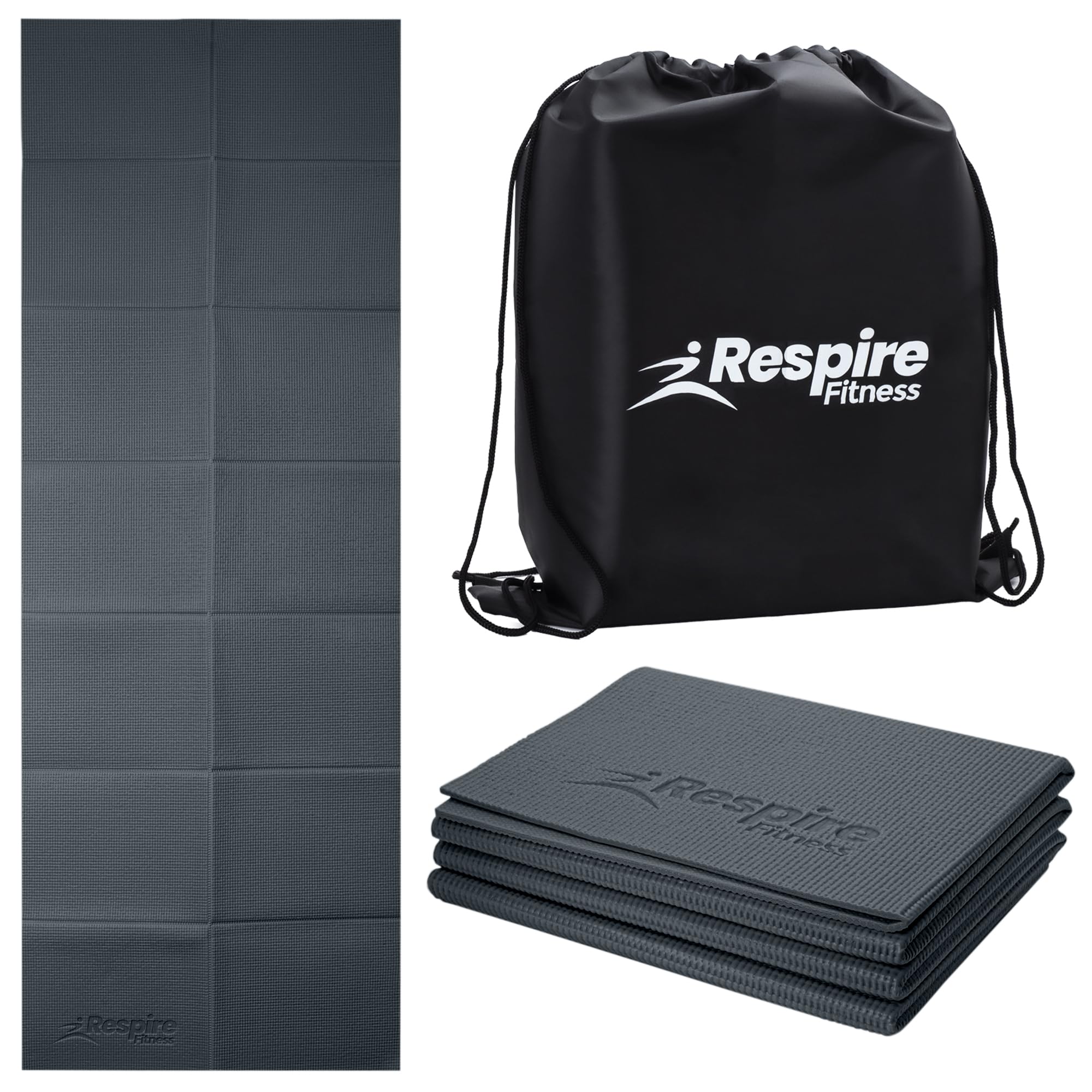 Respire Fitness Lightweight Foldable Yoga Mat for Travel - Non-Slip Portable Gym Mat for Women & Men. Soft, Supportive 3-Layers. Essential for Fitness, Training, Pilates, Exercise, Workout (Grey)