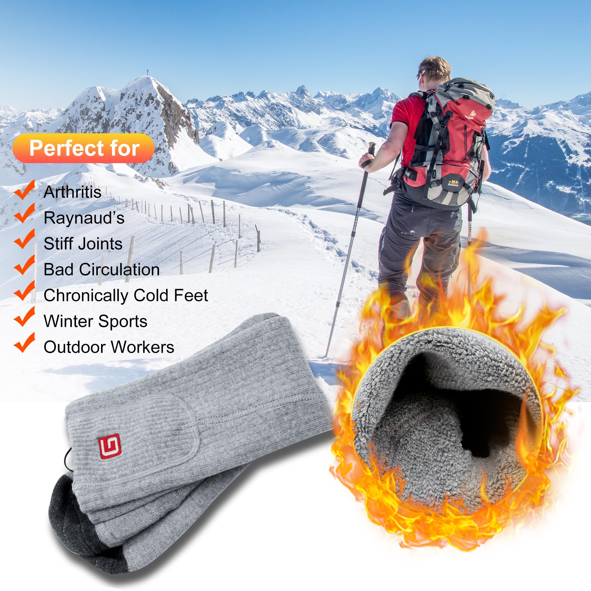 Svpro Calcetines térmicos eléctricos de esquí calentables, batería recargable, calcetines térmicos para mujer y hombre, para senderismo, camping, esquí, caza