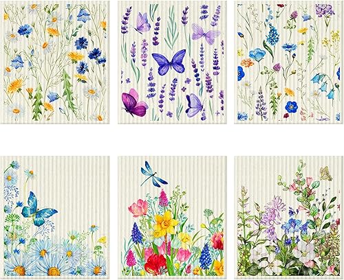 6 paños de cocina suecos, toallas de cocina, reutilizables, paños de limpieza de esponja, paño de secado rápido, lavables, decorativas, sin olor,