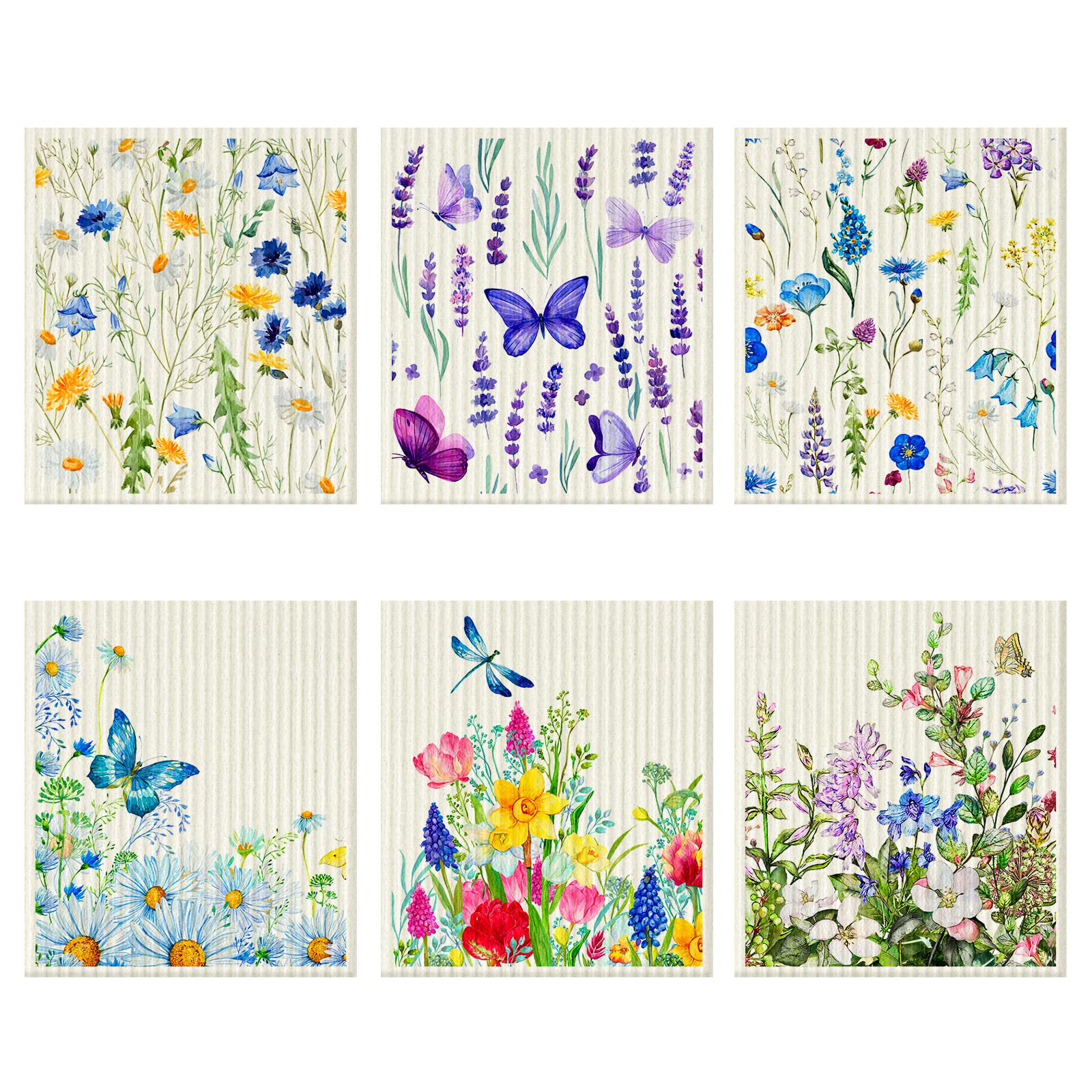 CHENGU Swedish Kitchen Dishcloths, 6 Pcs Absorbent Dish Towels, Reusable Sponge Cleaning Dish Cloths, Fast Drying, Washable Decorative Tea Towels, No Odor, Bar Hand Towel (Wildflower)