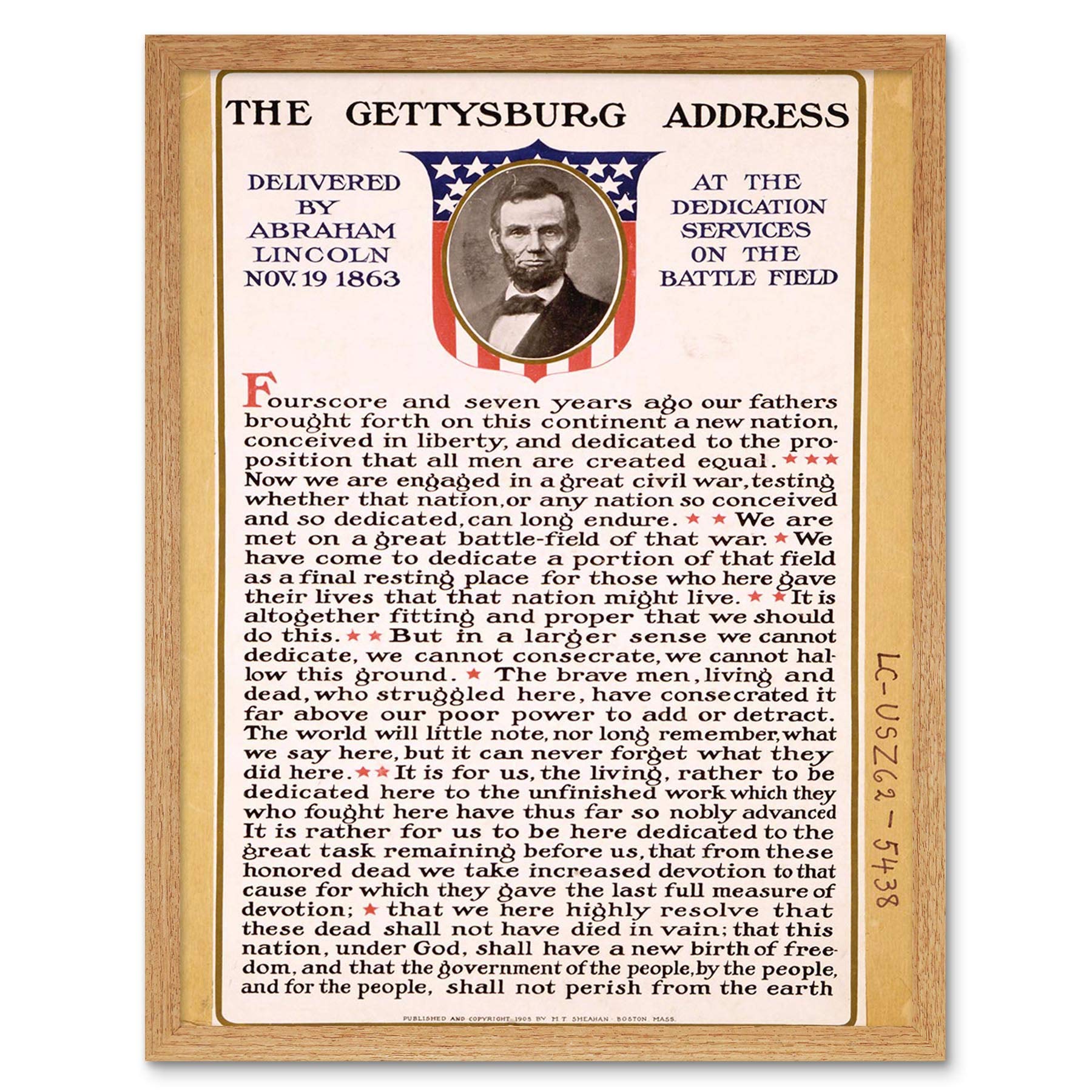 Wee Blue Coo Framed Light Oak War American Civil Lincoln Gettysburg Address President Art Print Framed Poster Wall Decor 12X16 Inch