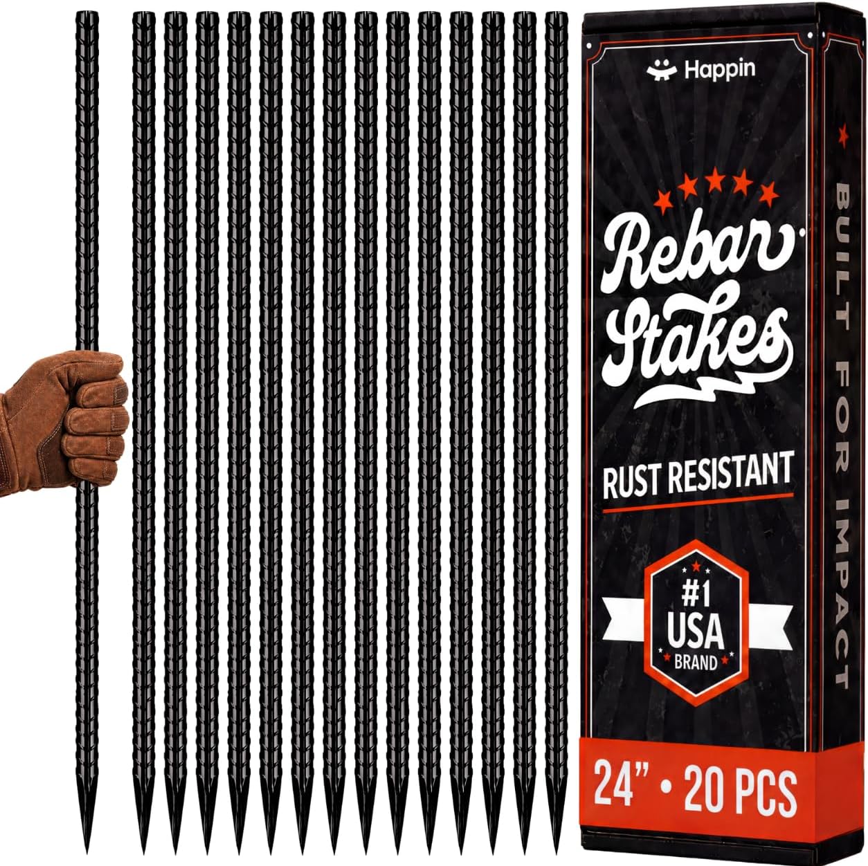 Happin® 24 Inch Rebar Stakes, Straight Garden Stakes Heavy Duty Galvanized Metal Stakes, Landscape Timber, Concrete Form, Tree & Plant Support, Yard Stakes, Ground Anchors (I Shape – 20 Pack)