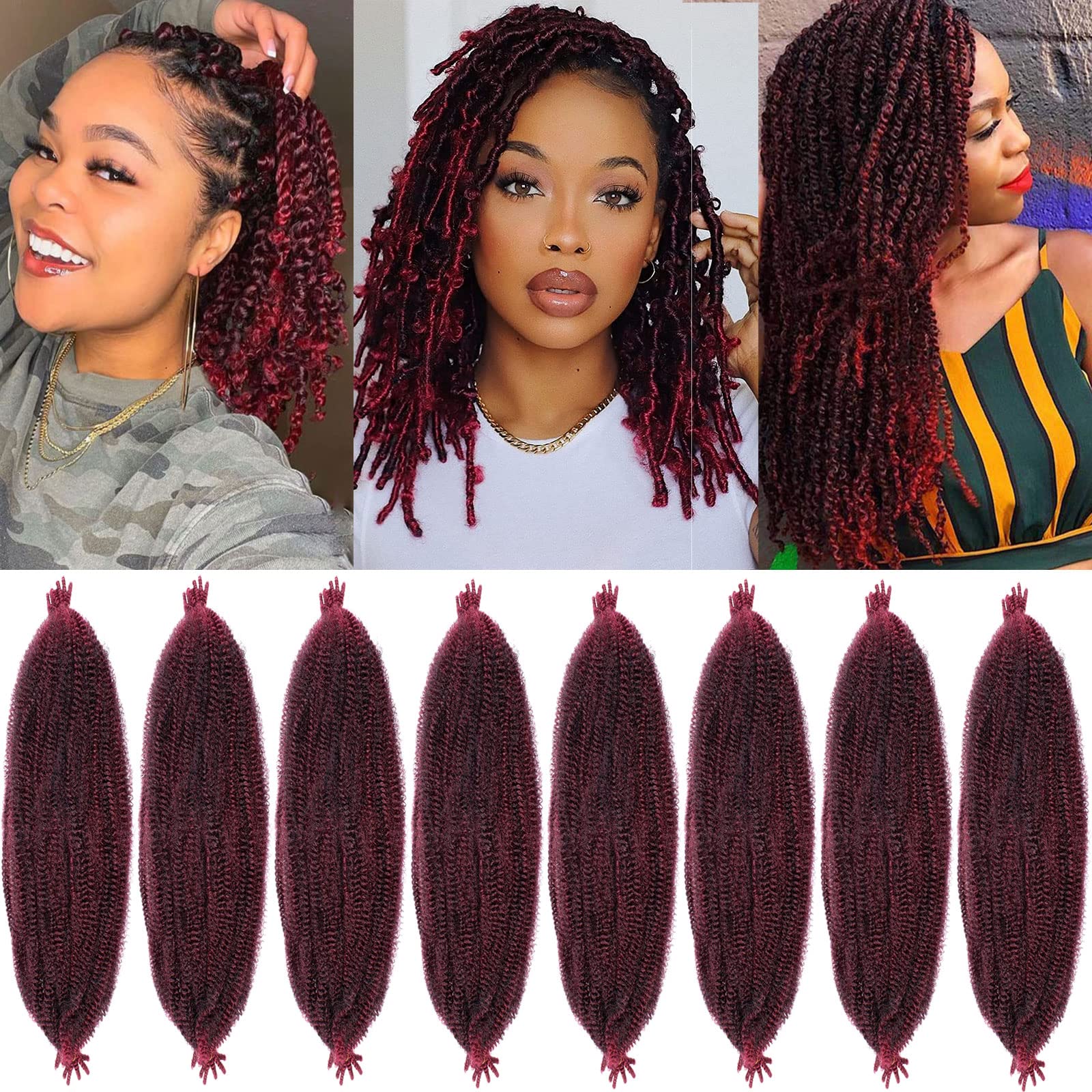 8 Packs Springy Afro Twist Hair 12 Inch Pre-Separated Spring Twist Crochet Braids Hair For Soft Faux Locs Synthetic Marley Twist Braiding Hair