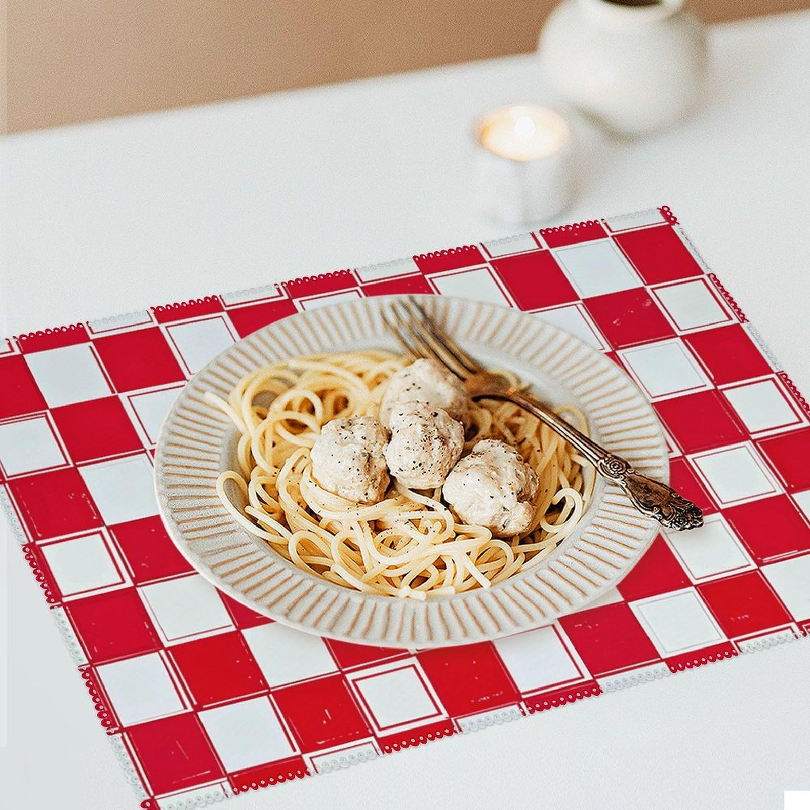 Amazon.com: White and Red Placemats Set of 6 Washable Heat
