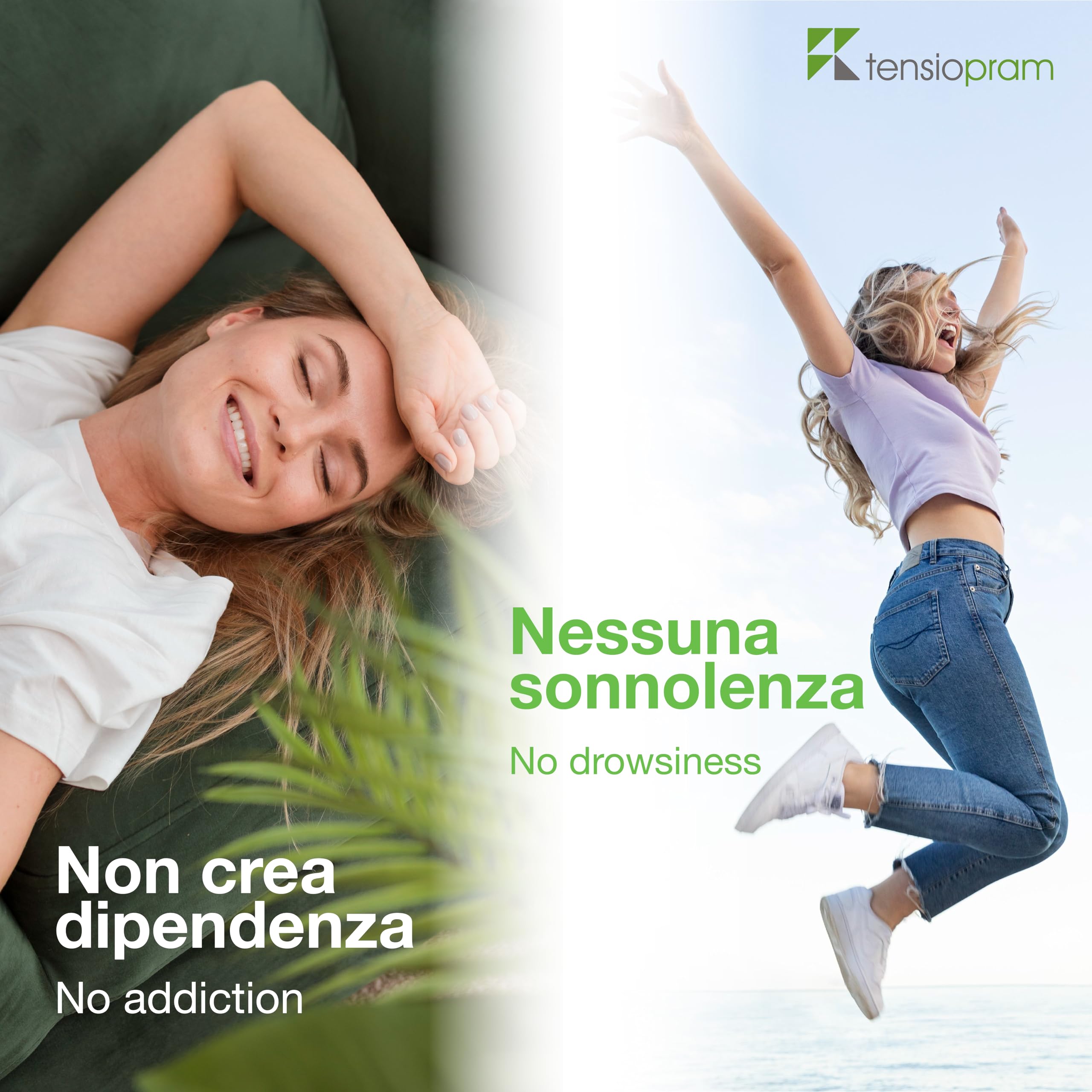 Tensiopram 60 compresse sublinguale, Naturale a Base di Valeriana, 1mg Melatonina, tè verde, zafferano Vit. D, Quatrefolic® e Myo-inositolo, per Ansia, Stress, Sonno e Umore, Vegan