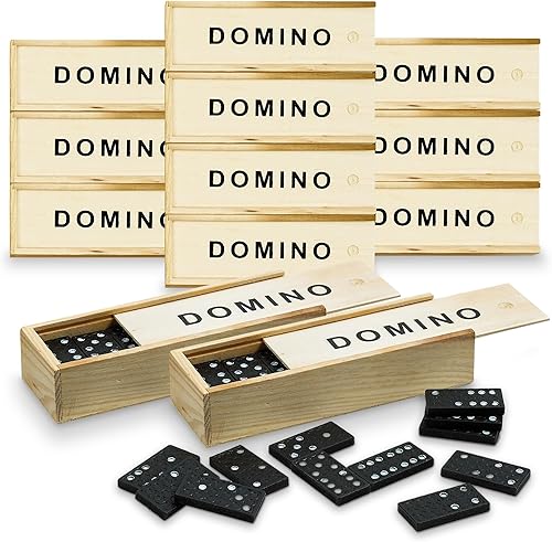 Miniatura 1 de Mini juego de dominó de madera, paquete de 12, juego clásico de dominó doble de seis en una caja de madera, juegos de mesa educativos y actividades