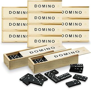 Playbees Mini Wooden Dominoes Set - 12 Pack - Classic Double Six Domino Game in a Wooden Case - Educational Board Games & Activity for Teens, Adults