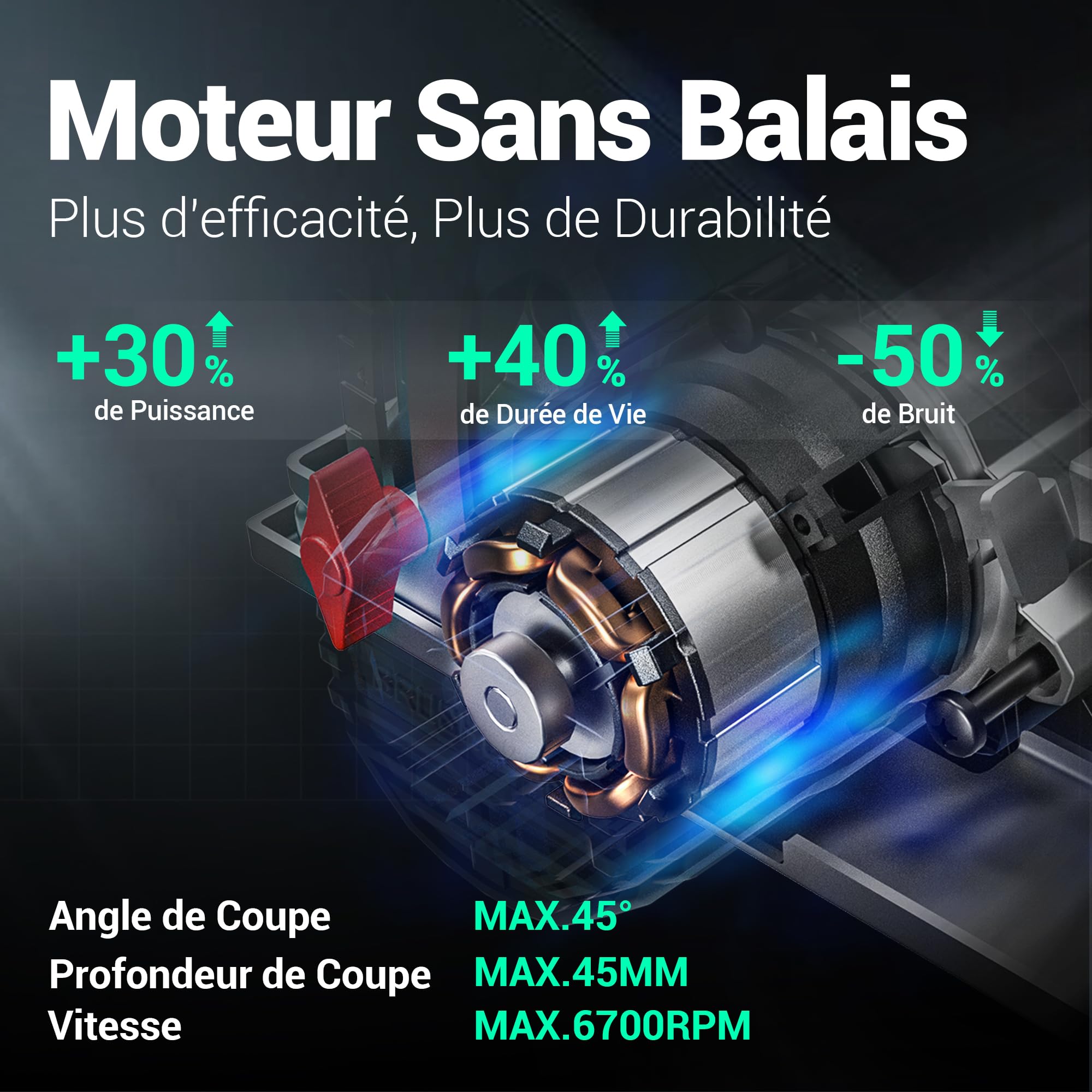 DCA Scie Circulaire Mini Sans Fil Avec 2 Vitesses 6700/4200 RPM, 20V 4,0Ah Batterie, 3 Lames Ø125mm et Rail Guide, Profondeur Coupe 45mm(90°)/33mm(45°), pour Bois, Plastique, PVC