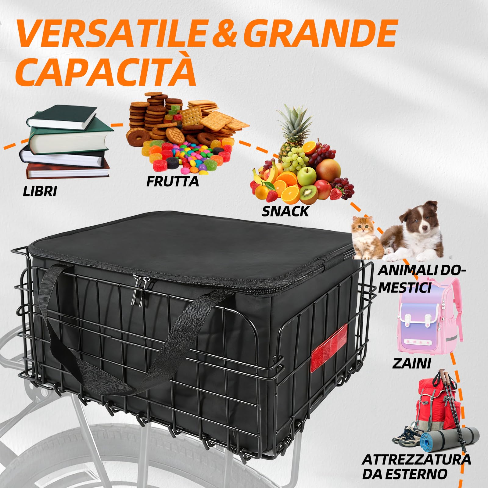 Cestino per Bicicletta. Cestino unisex per bicicletta, montaggio posteriore, rimovibile, grande capacità, adatto per e-bike, mountain bike, city bike e biciclette da tempo libero. (Montaggio