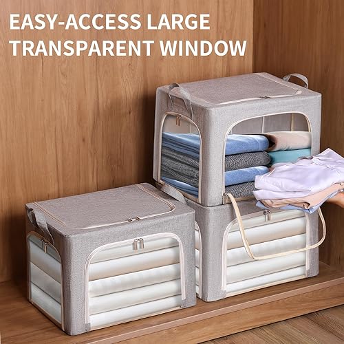 Miniatura 8 de combocube Contenedores de almacenamiento de ropa de 3 lados con cremallera y marco de metal grueso, contenedores de almacenamiento de ropa apilables