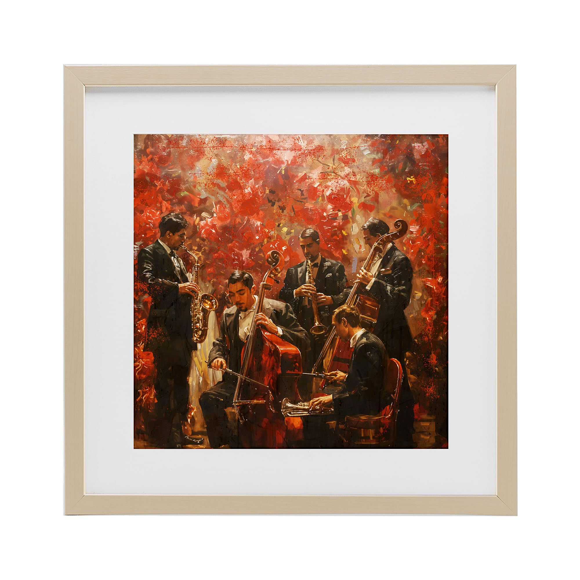 Stupell Industries Harvest Pine (Textured) 'Play More Jazz Performance'| Framed Print Under Glass