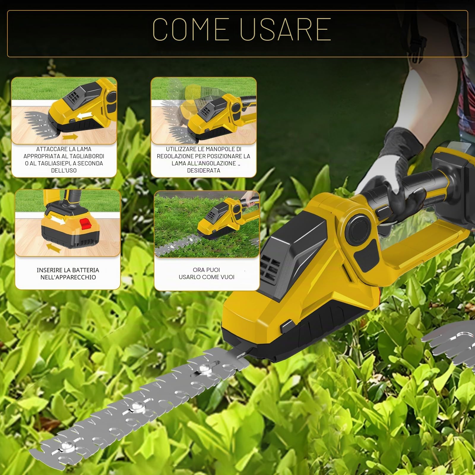 Tagliasiepi a Batteria compatibile con Dewalt 20V 18V, Tosasiepi Taglia Siepi, Giardino Arbusti Siepi, Cesoia per Erba, Elettrico Tagliasiepi con Lame Rifilasiepi e Erba (Non include la batteria)