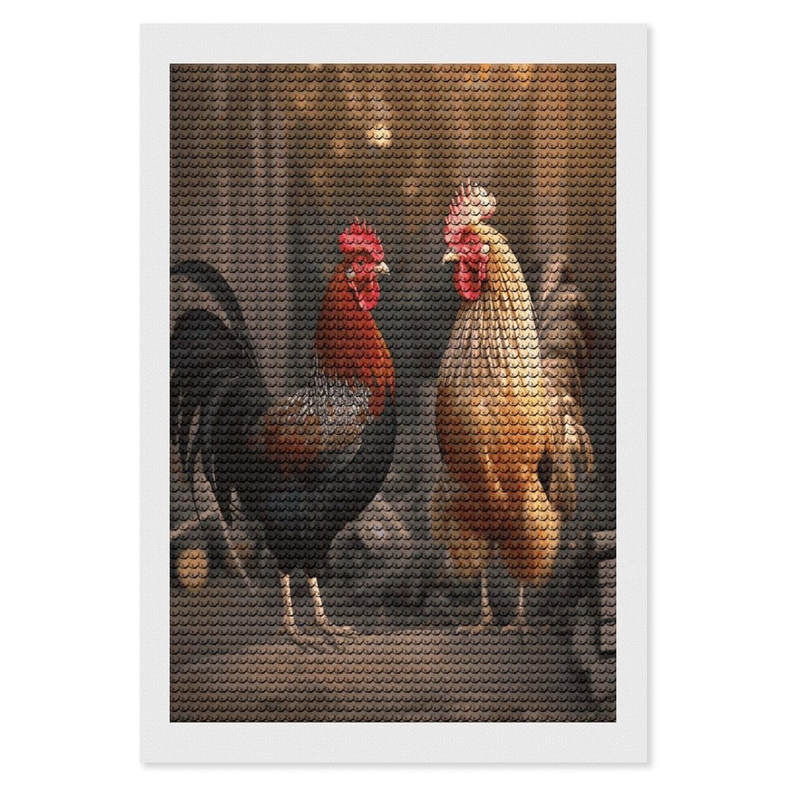 LDGSUPH Rooster and Chicken Diamond Painting Kits for Adults Paint with Diamond Pictures Art DIY Full Drill Diamond Dots Painting Personalized Diamond Photo for Home Wall Decor Gift 8"x12"