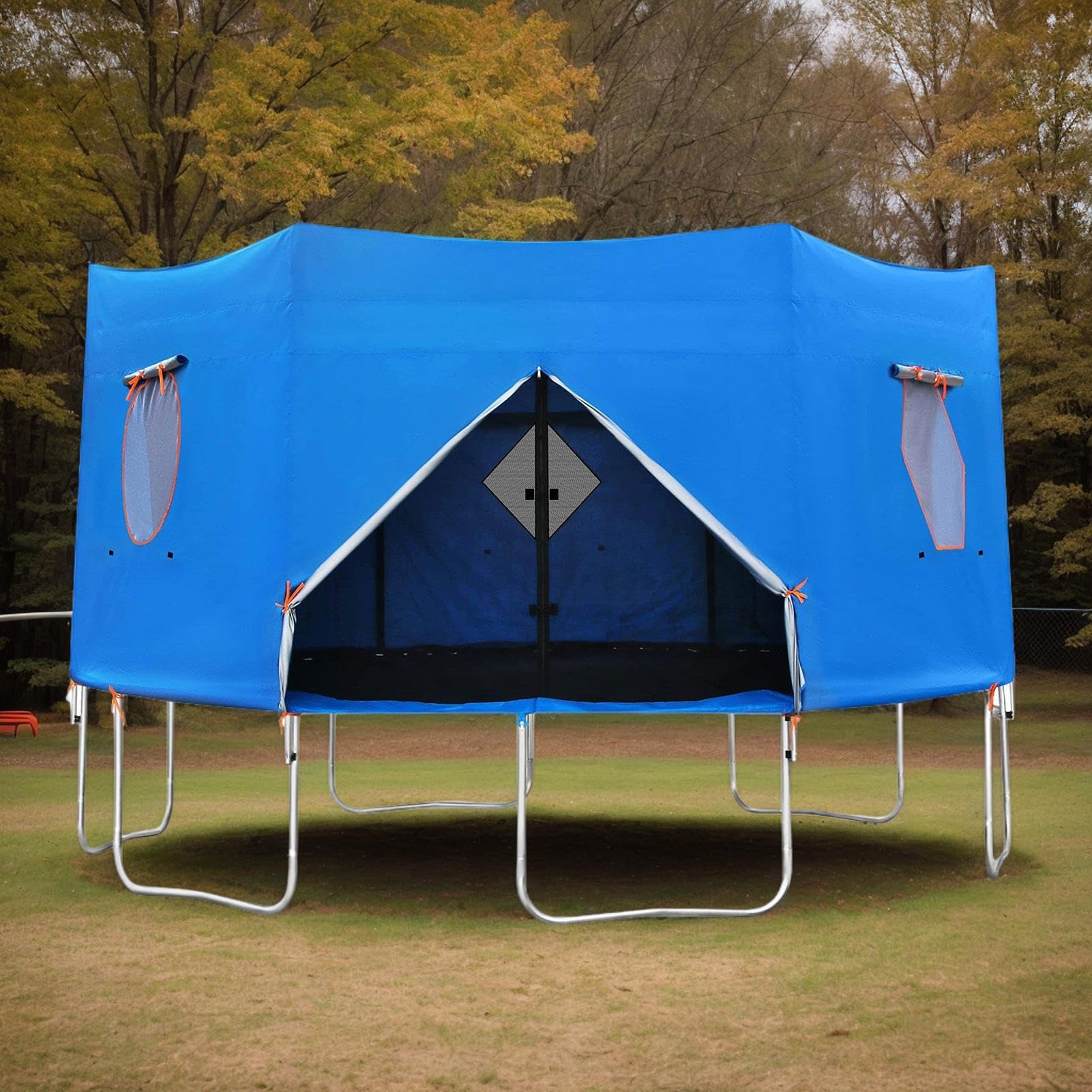 Osłona na trampolinę, osłona ochronna na trampolinę, wentylowana, wodoodporna plandeka anty-UV, do przechowywania w zimie, na lato, podwórko, sprzęt do zabaw dla dzieci, do zabawy na świeżym powietrzu
